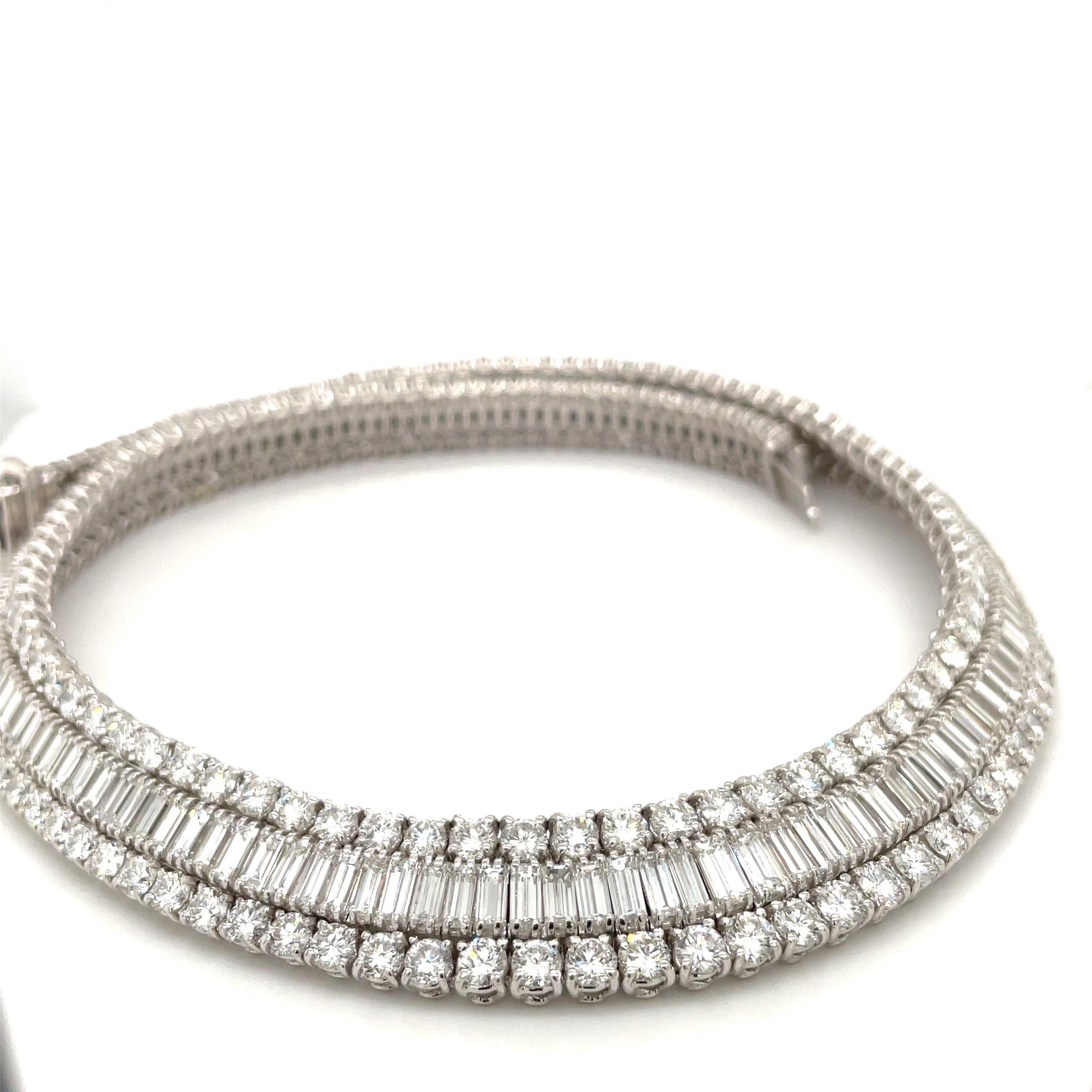 Round Cut Cellini 18KT White Gold 59.78. Baguette & Round Diamond Collar Necklace For Sale