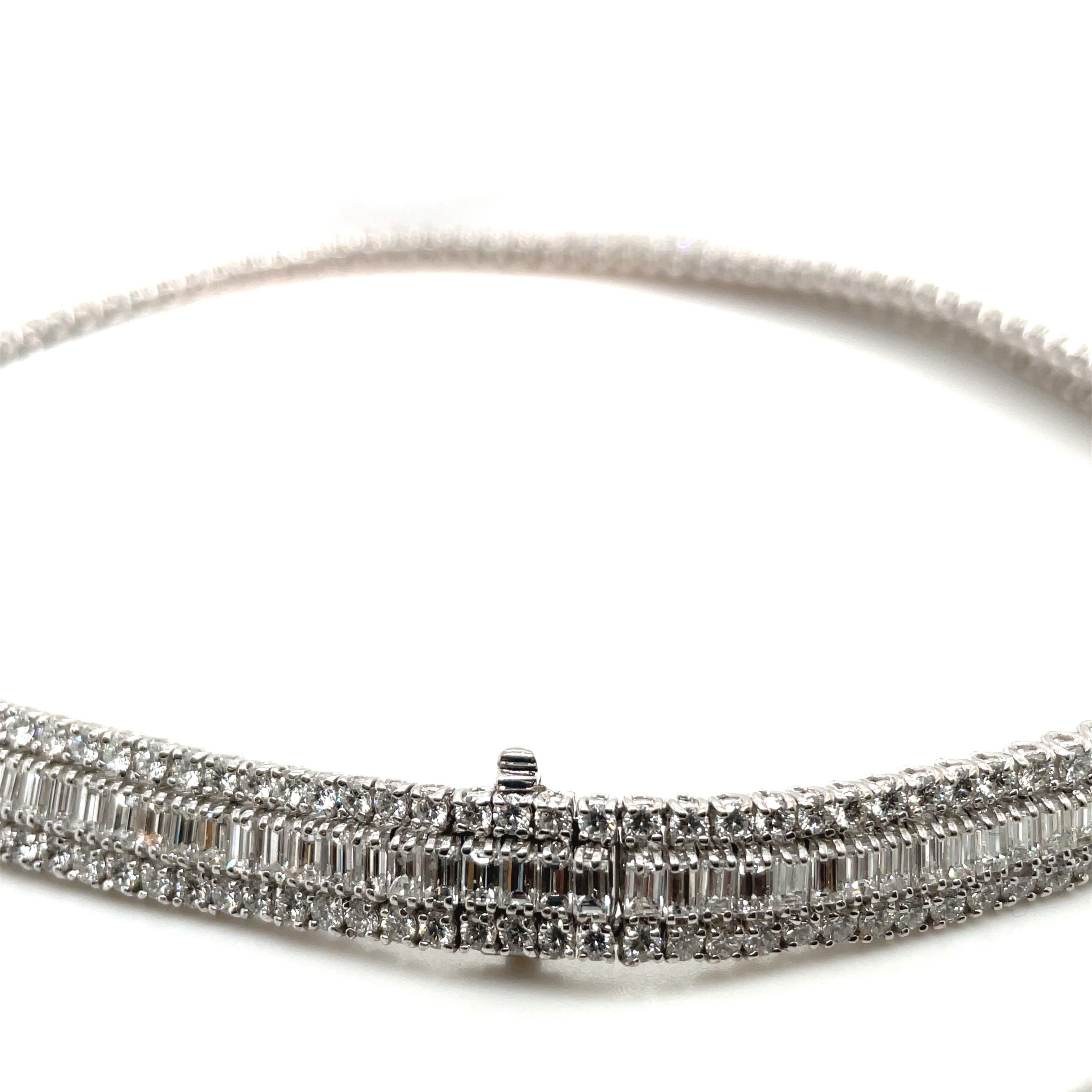 Cellini 18KT White Gold 59.78. Baguette & Round Diamond Collar Necklace In New Condition For Sale In New York, NY