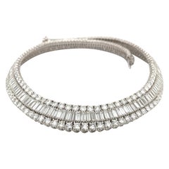 Used Cellini 18KT White Gold 59.78. Baguette & Round Diamond Collar Necklace