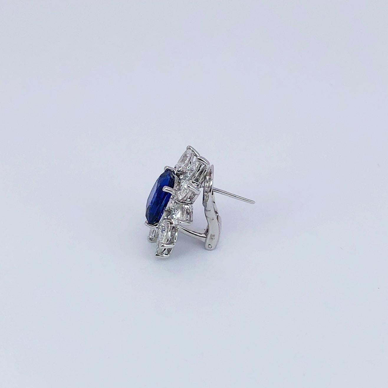 Women's or Men's Cellini 18 Karat Gold 7.64CT. Cushion Blue Sapphire & 3.85Ct. Diamond Earrings For Sale