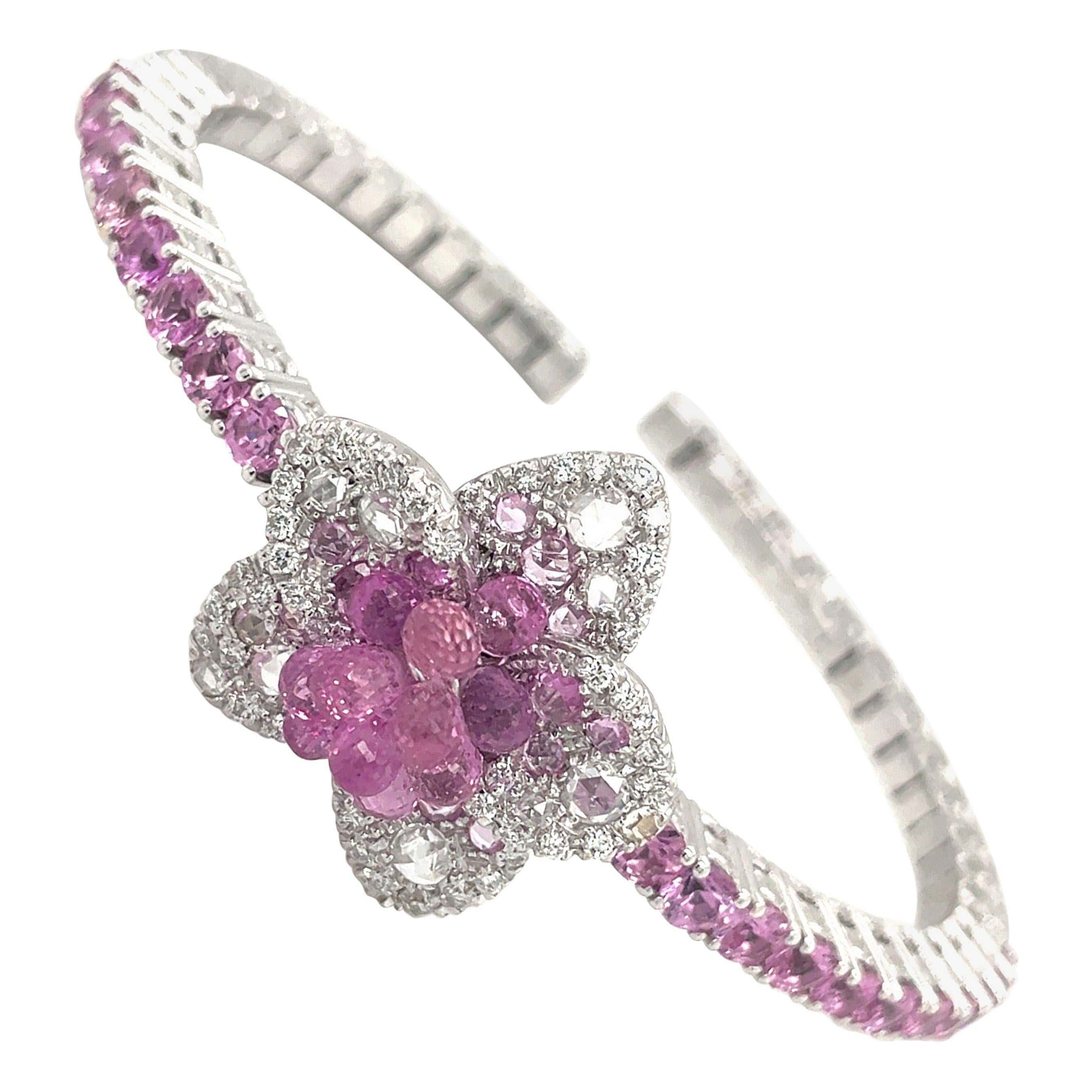 Cellini: 18KT Weißgold 8,66 Karat Rosa Saphir 6,75 Karat. Blumenarmband mit Diamanten