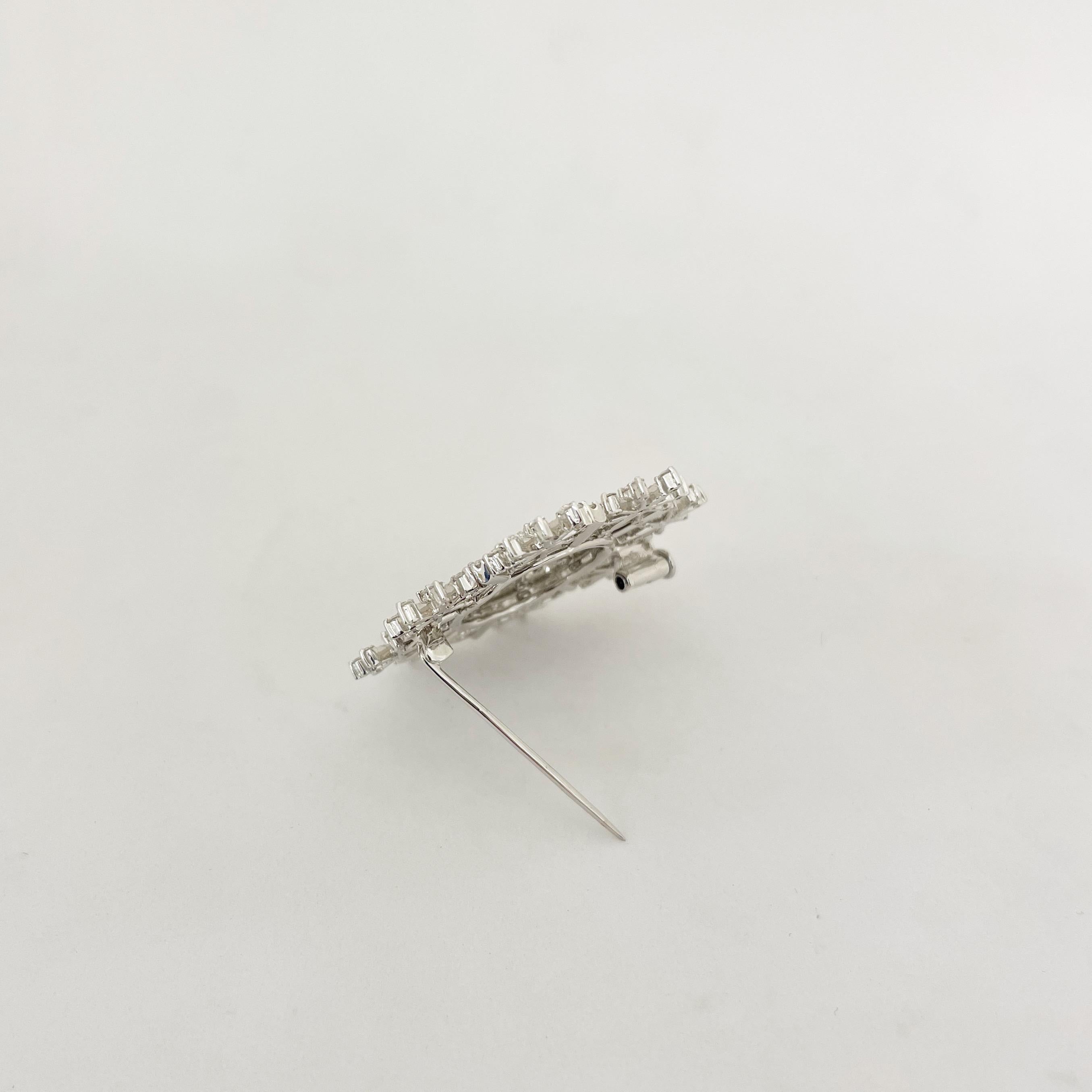 Round Cut Cellini 18 Karat White Gold and 1.51 Carat Diamond Micro Pave Snowflake Brooch For Sale
