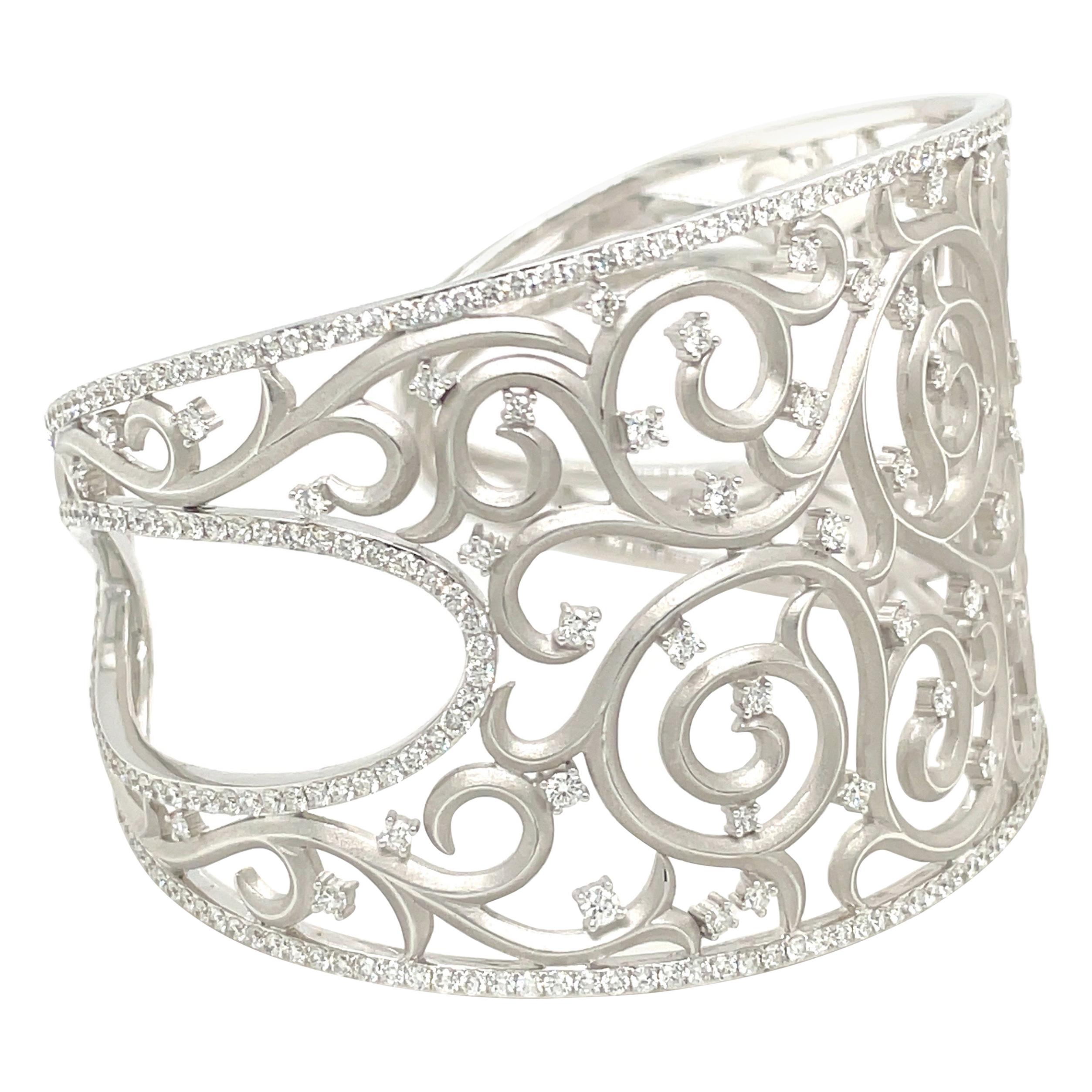 Cellini 18kt White Gold and Diamond 4.90Ct. Lace Cuff Bracelet For Sale