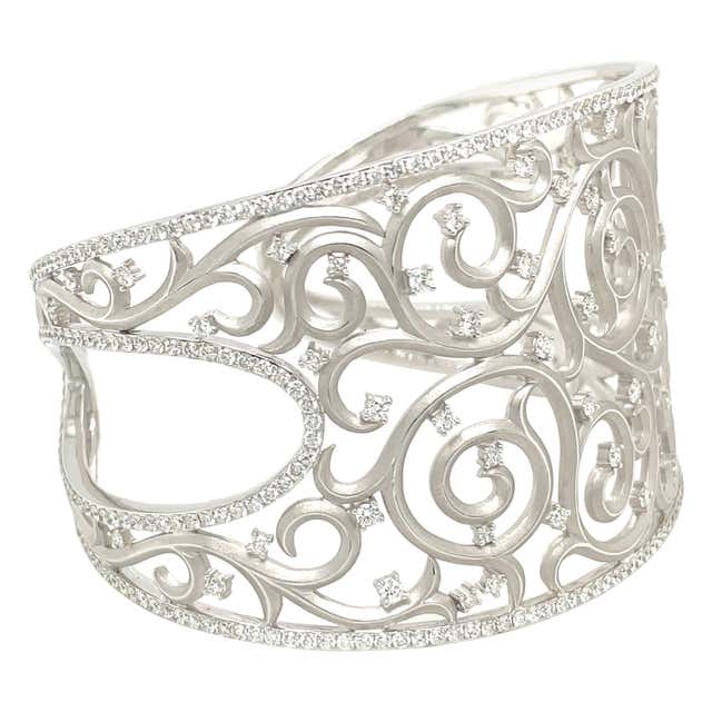 Modern Blackened White Gold and Diamond Wide Cuff Bracelet by SIERA, 9 ...