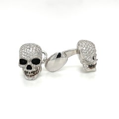 Cellini 18KT Weißgold Diamant 2,50CT. Schädelkopf Manschettenknöpfe