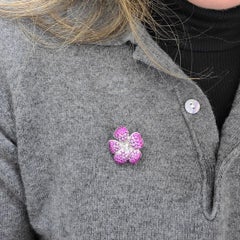 Cellini 18 Karat Gold Flower Brooch, 4.50Ct. Pink Sapphires & .15 Carat Diamonds