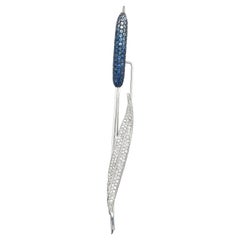 Used Cellini 18kt White Gold4.30ct Blue Sapphire &.80ct Diamond Pussy Willow Brooch