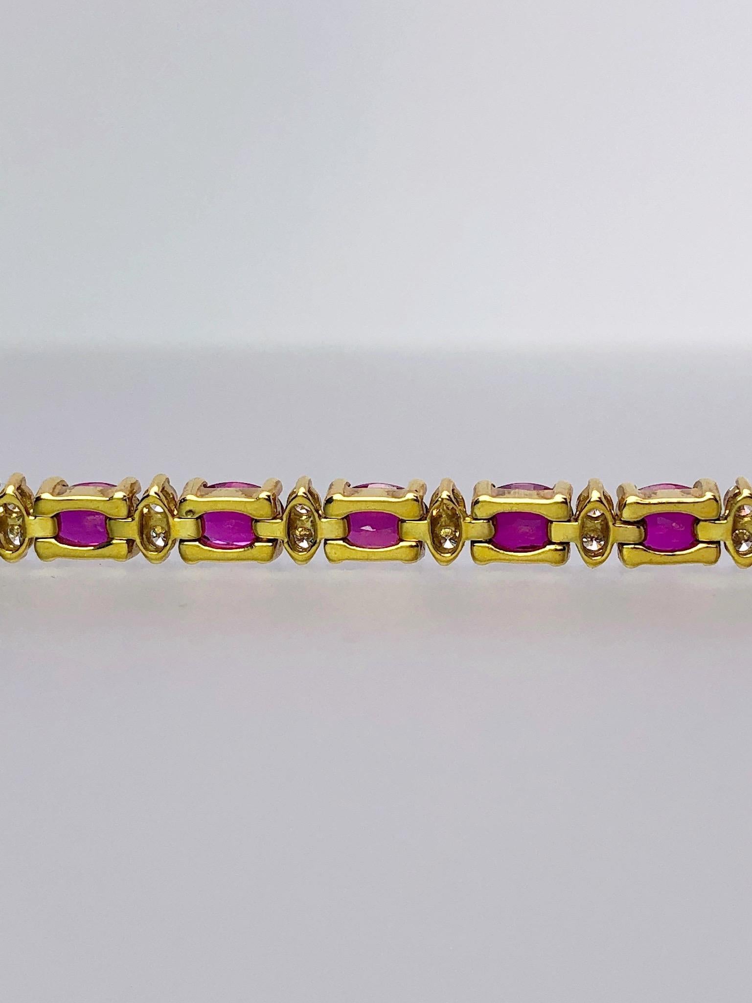 Contemporary Cellini 18KT Yellow Gold, 11.36 Carat Oval Ruby and 1.10 Carat Diamond Bracelet For Sale