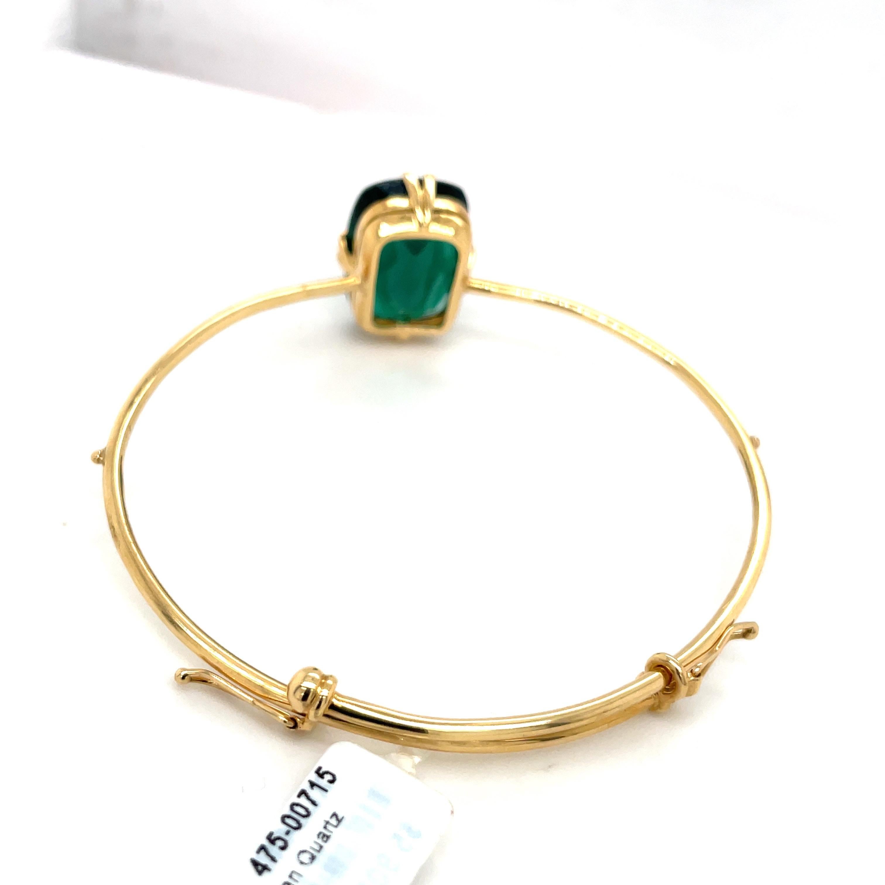 Cellini 18KT Yellow Gold 15.72 CT Green Quartz Adjustable Bangle Bracelet In New Condition For Sale In New York, NY