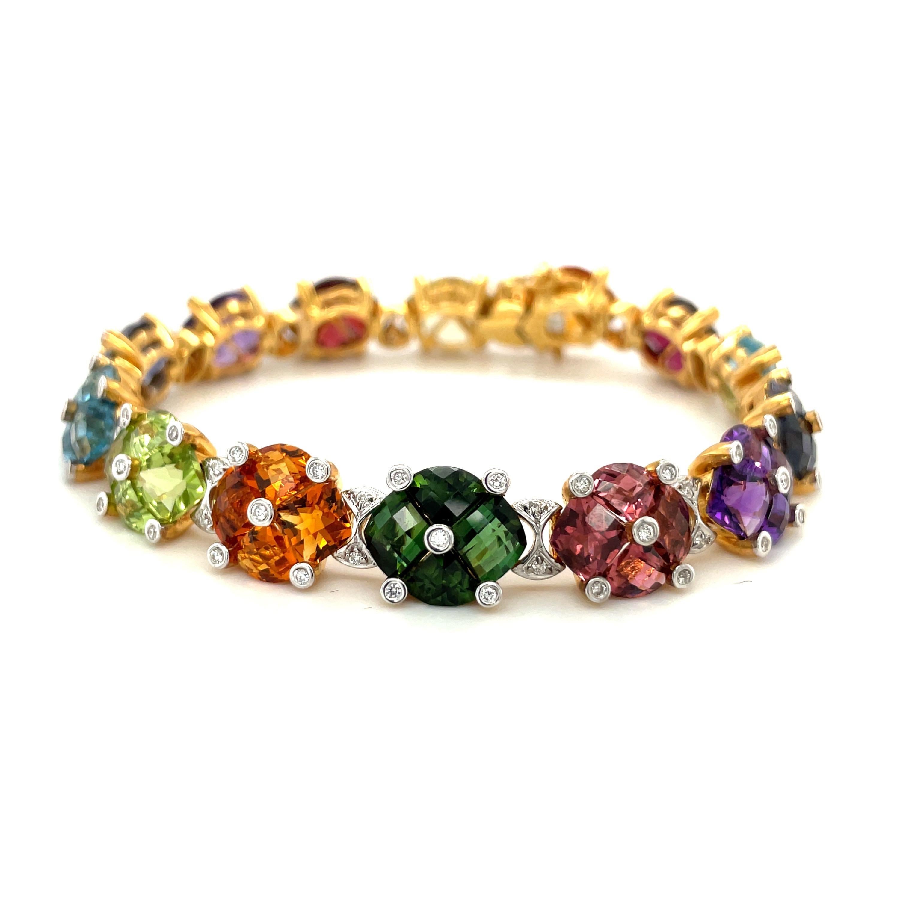 18KT Gelbgold 33,64 CT. Halbedelsteine & 0,74 Karat Armband aus Sterlingsilber (Briolette)