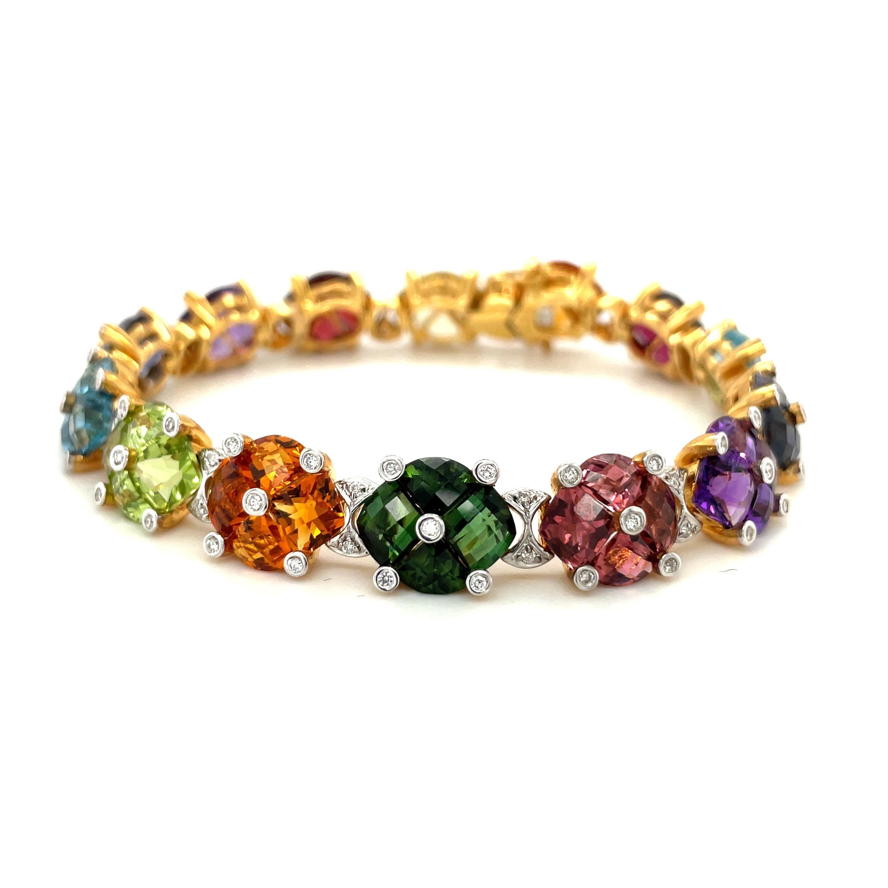 Contemporary Cellini 18KT Yellow Gold 33.64 CT. Semi-Precious & 0.74CT. Diamond Bracelet For Sale