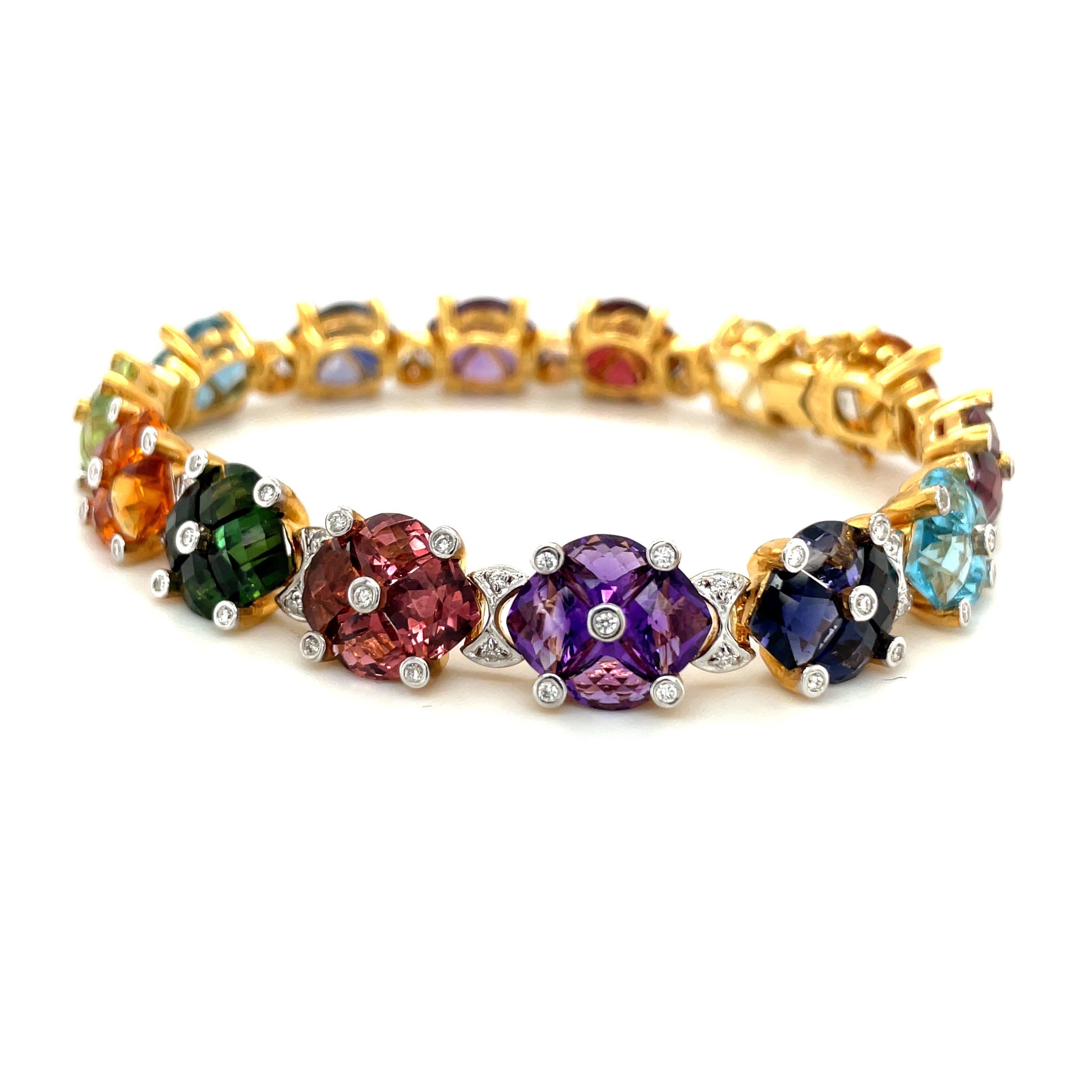 Briolette Cut Cellini 18KT Yellow Gold 33.64 CT. Semi-Precious & 0.74CT. Diamond Bracelet For Sale