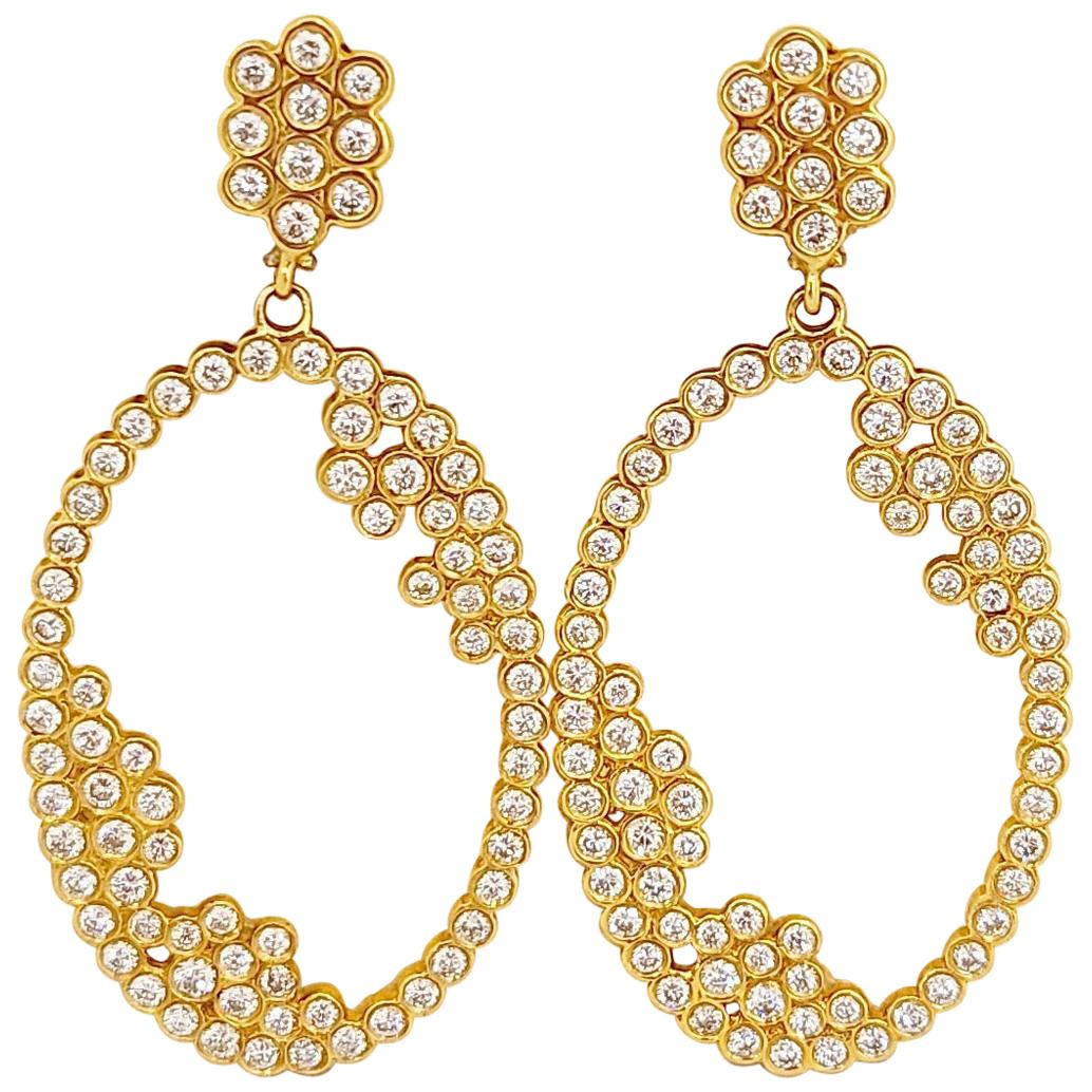Cellini 18kt Yellow Gold 3.88ct. Diamond Bubble Hanging Earrings For Sale