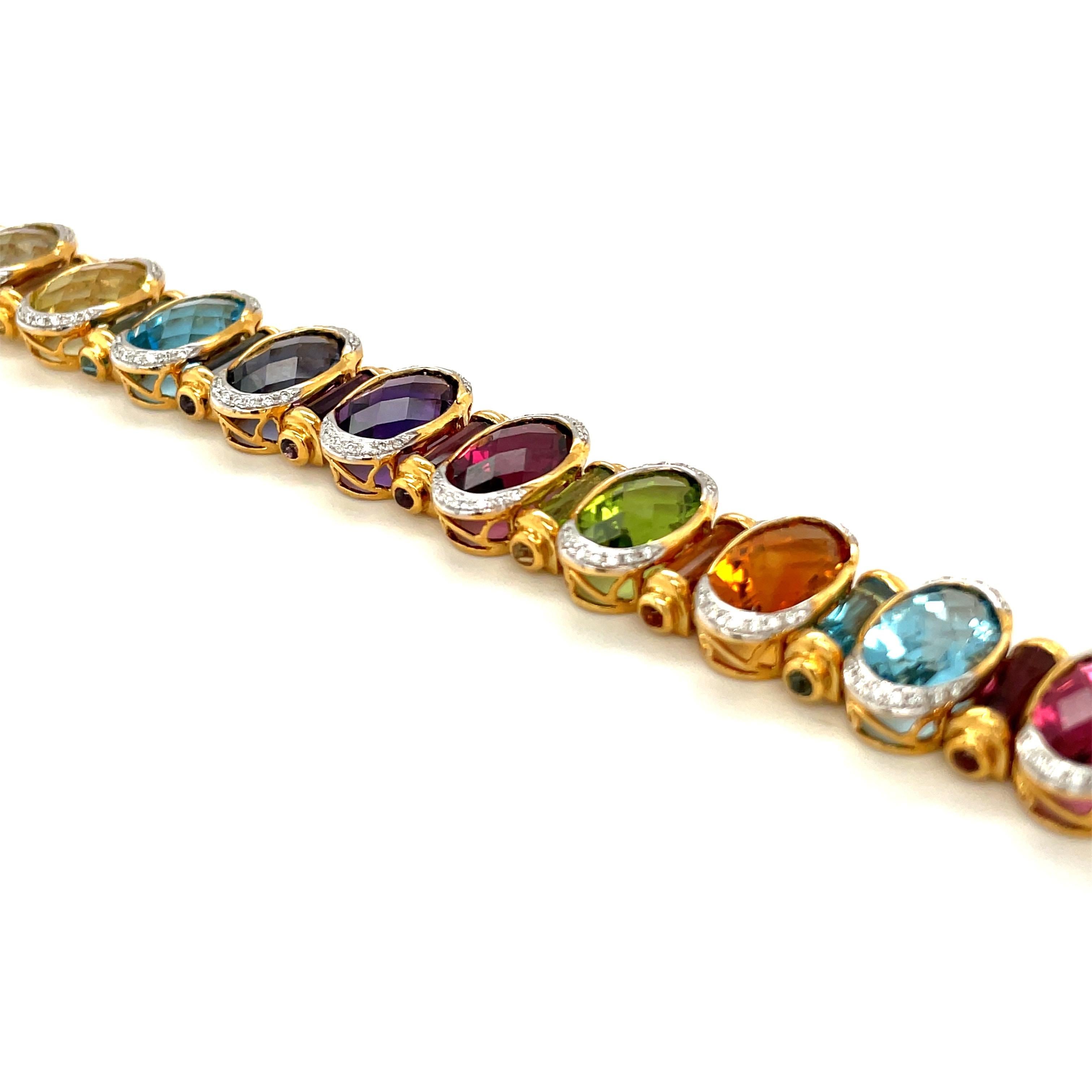 Cellini 18KT Gelbgold 51,55CT Halbedelstein-Armband mit 0,72 Karat Diamanten (Zeitgenössisch) im Angebot