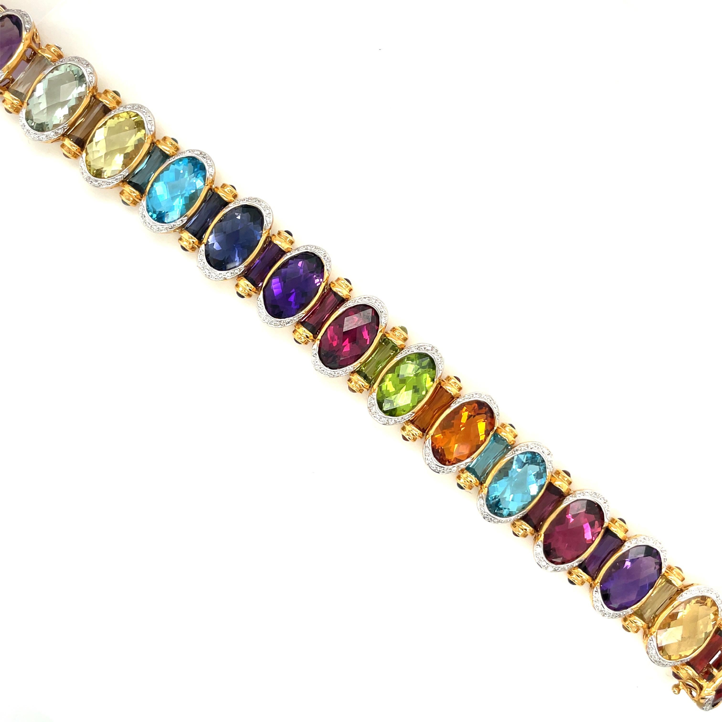Cellini 18KT Gelbgold 51,55CT Halbedelstein-Armband mit 0,72 Karat Diamanten (Ovalschliff) im Angebot