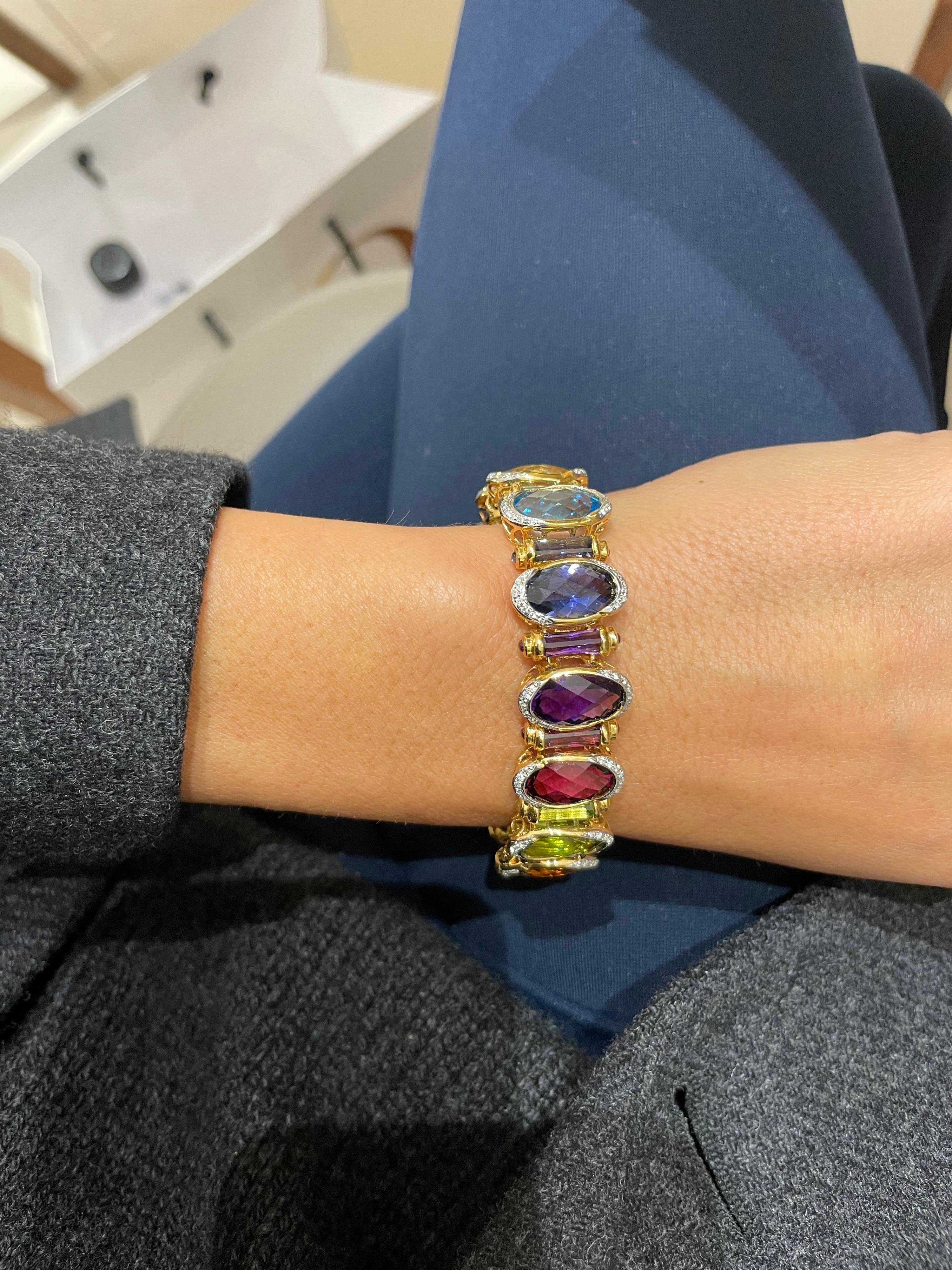 Oval Cut Cellini 18KT Yellow Gold 51.55CT Semi-Precious 0.72Ct Diamond Bracelet