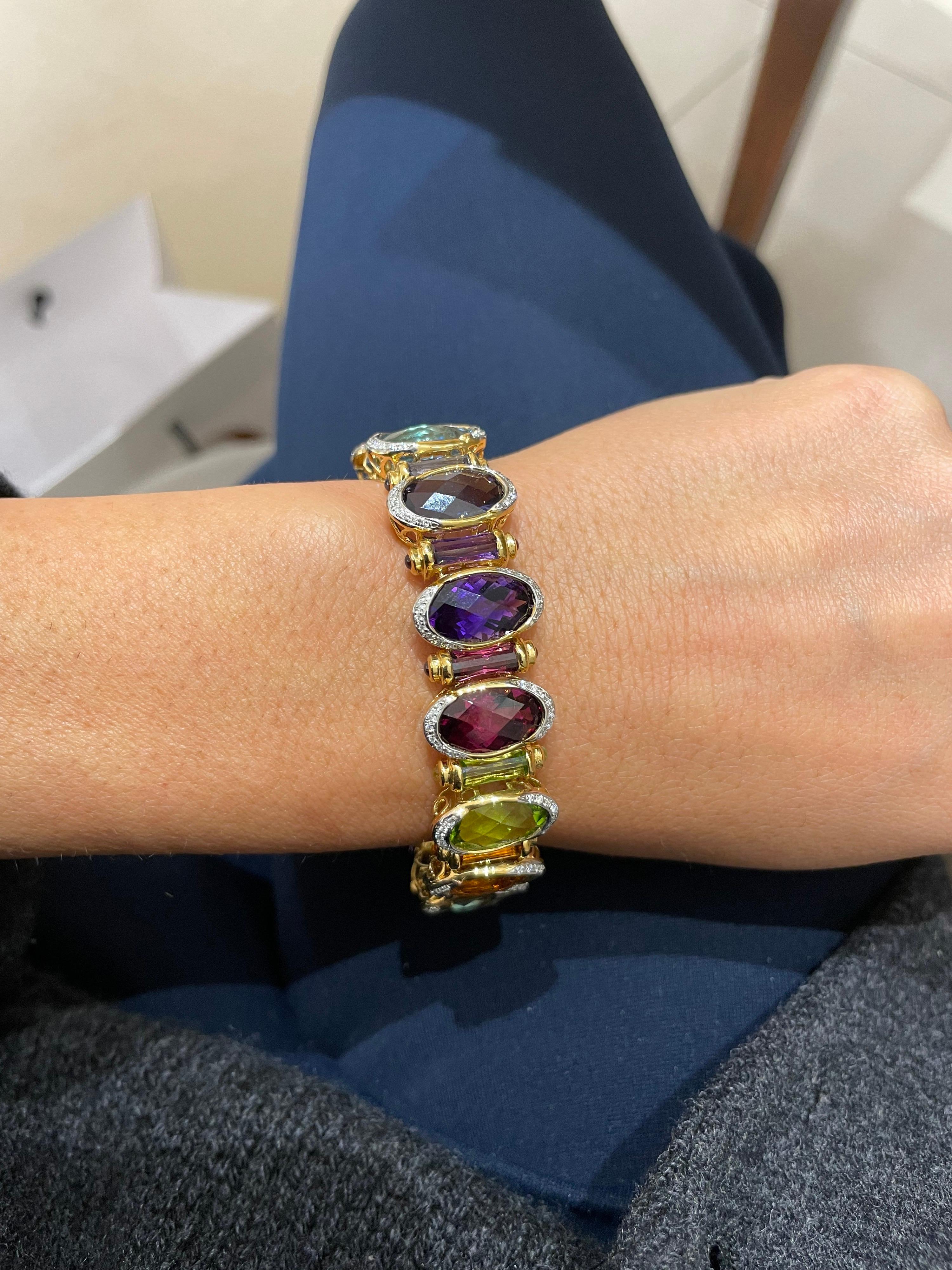 Cellini 18KT Yellow Gold 51.55CT Semi-Precious 0.72Ct Diamond Bracelet In New Condition In New York, NY