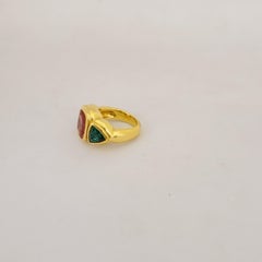 Cellini 18 Karat Yellow Gold 6.63 Carat Rubellite and Green Tourmaline Ring