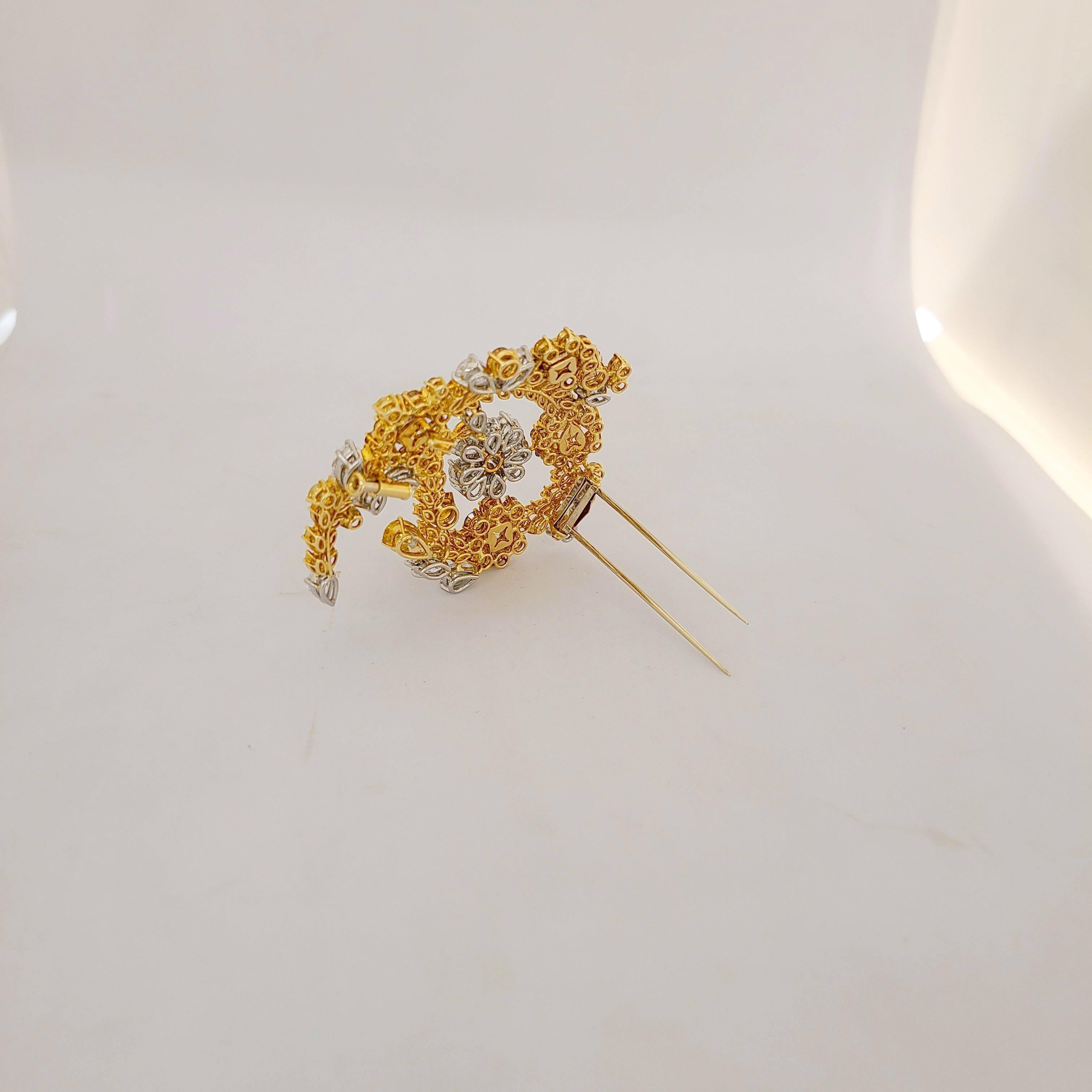 Cellini 18 Karat Yellow Gold Brooch 19.85 Carat Natural Fancy Colored Diamonds For Sale 5