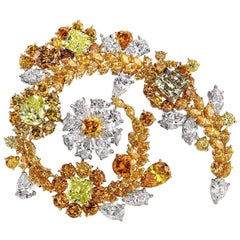 Cellini 18 Karat Yellow Gold Brooch 19.85 Carat Natural Fancy Colored Diamonds