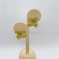 Cellini 18 Karat Gold, Diamond, Yellow Sapphires and Tsavorite Frog Earrings