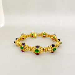 Cellini 18 Karat Gold Link Bracelet with Rhodolite, Iolite and Green Tourmaline