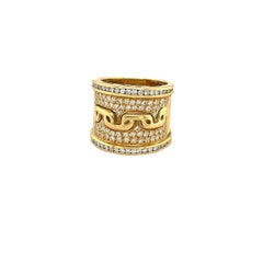 Vintage Cellini 18kt Yellow Gold Wide Band Ring with Diamonds 0.81ct Links Pattern