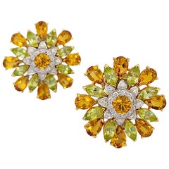 Cellini 18KT YG, 12.60Ct. Citrine, 4.6Ct. Peridot and .43 Carat Diamond Earrings