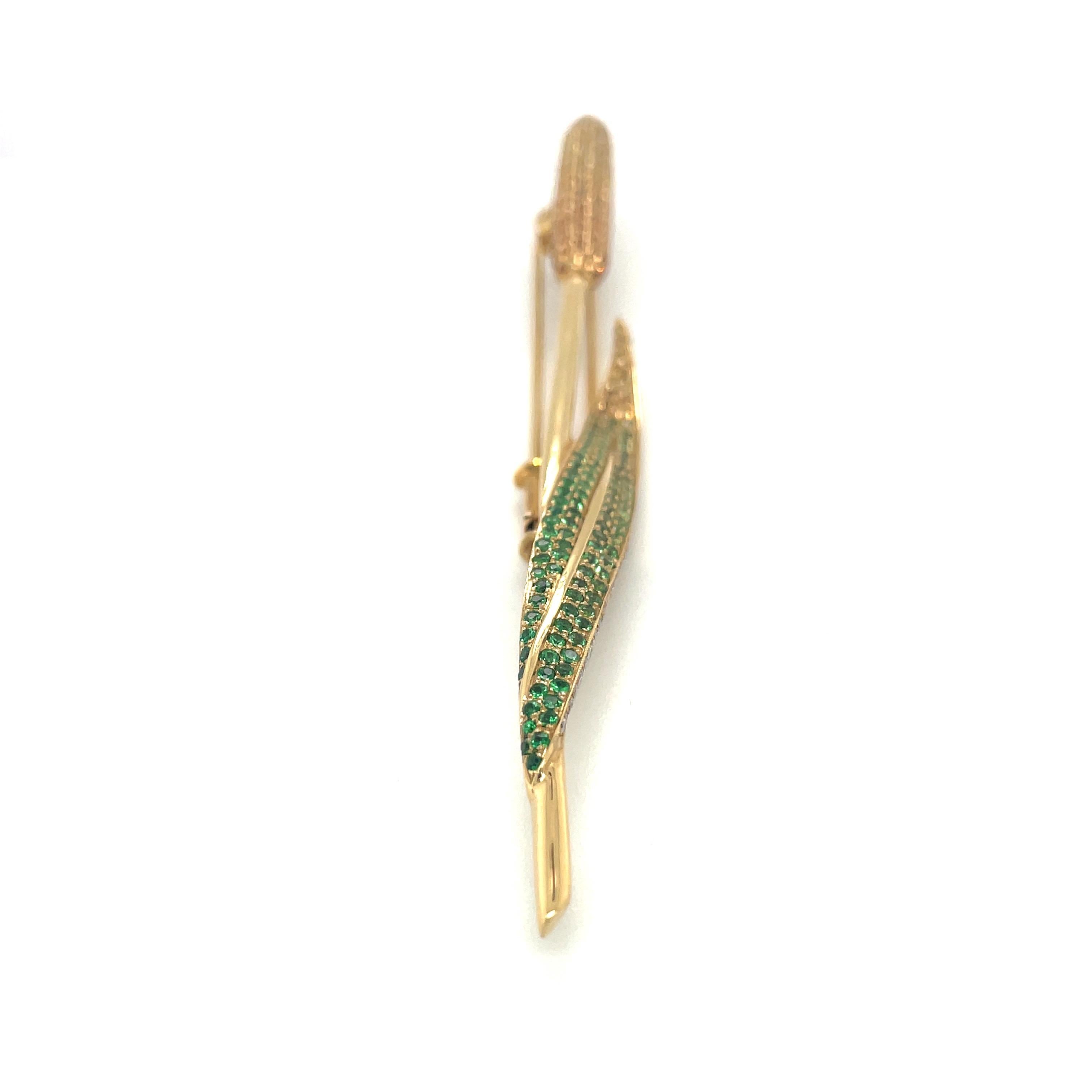 Modern Cellini 18KT YG .50Ct Diamond, 3.80Ct Yellow Sapphire Pussy Willow Brooch For Sale