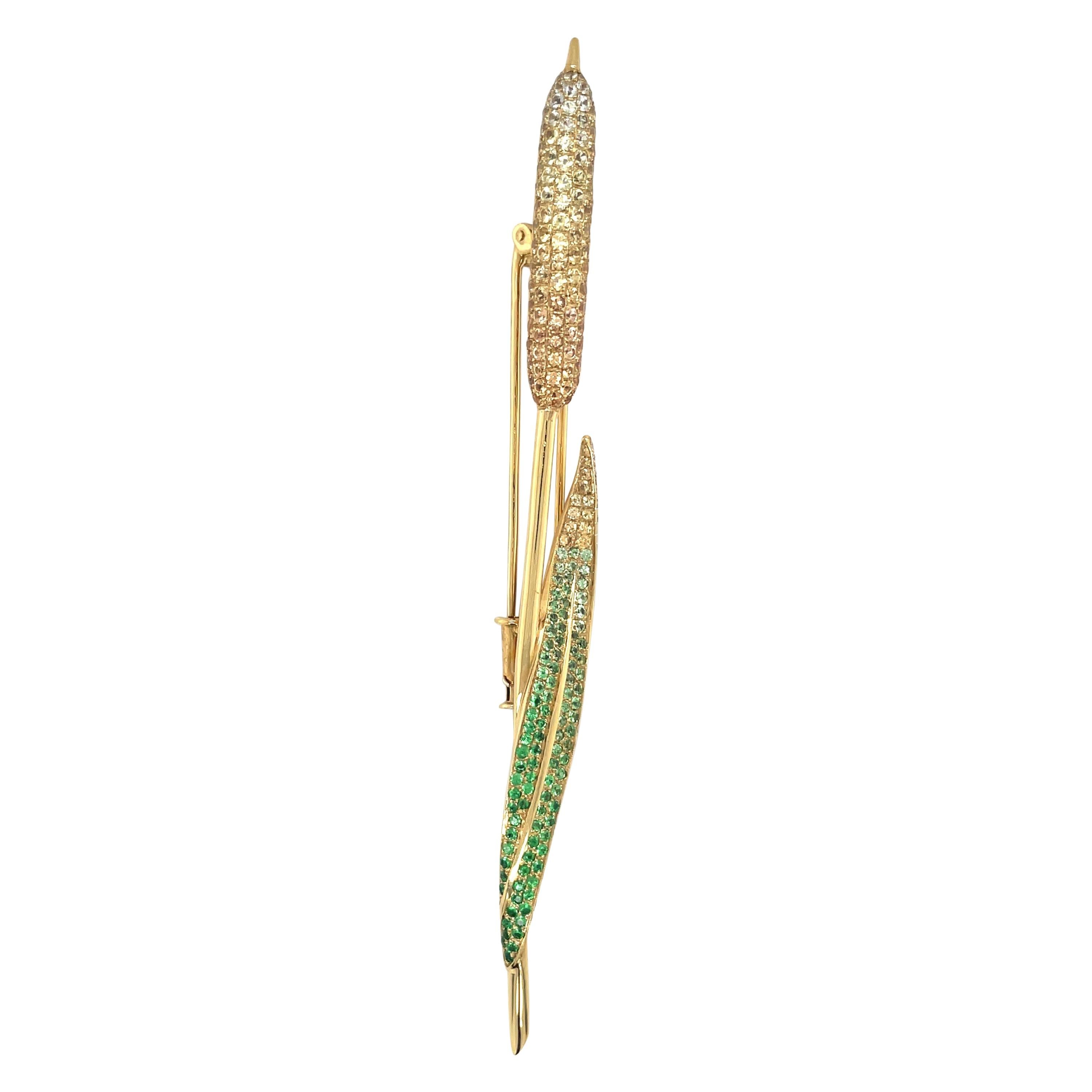 Cellini 18KT YG .50Ct Diamond, 3.80Ct Yellow Sapphire Pussy Willow Brooch For Sale