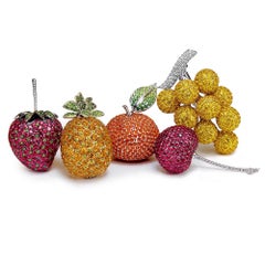 Cellini 18KT YG Pineapple Brooch with 21.75 Carat Orange Garnets and Tsavorites