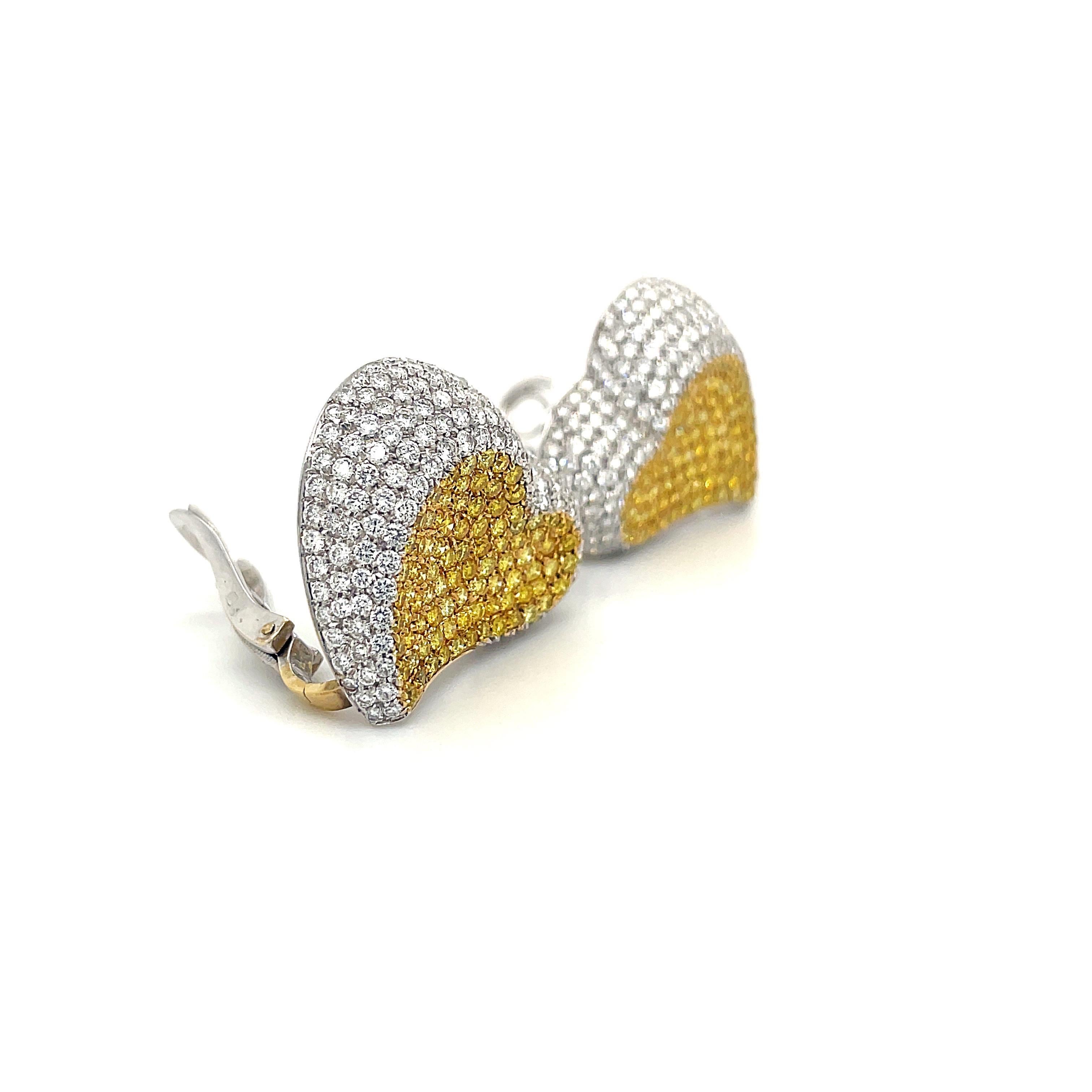 Women's or Men's Cellini 6.16ct. Yellow and White Diamond Heart Earrings in 18kt Gold For Sale