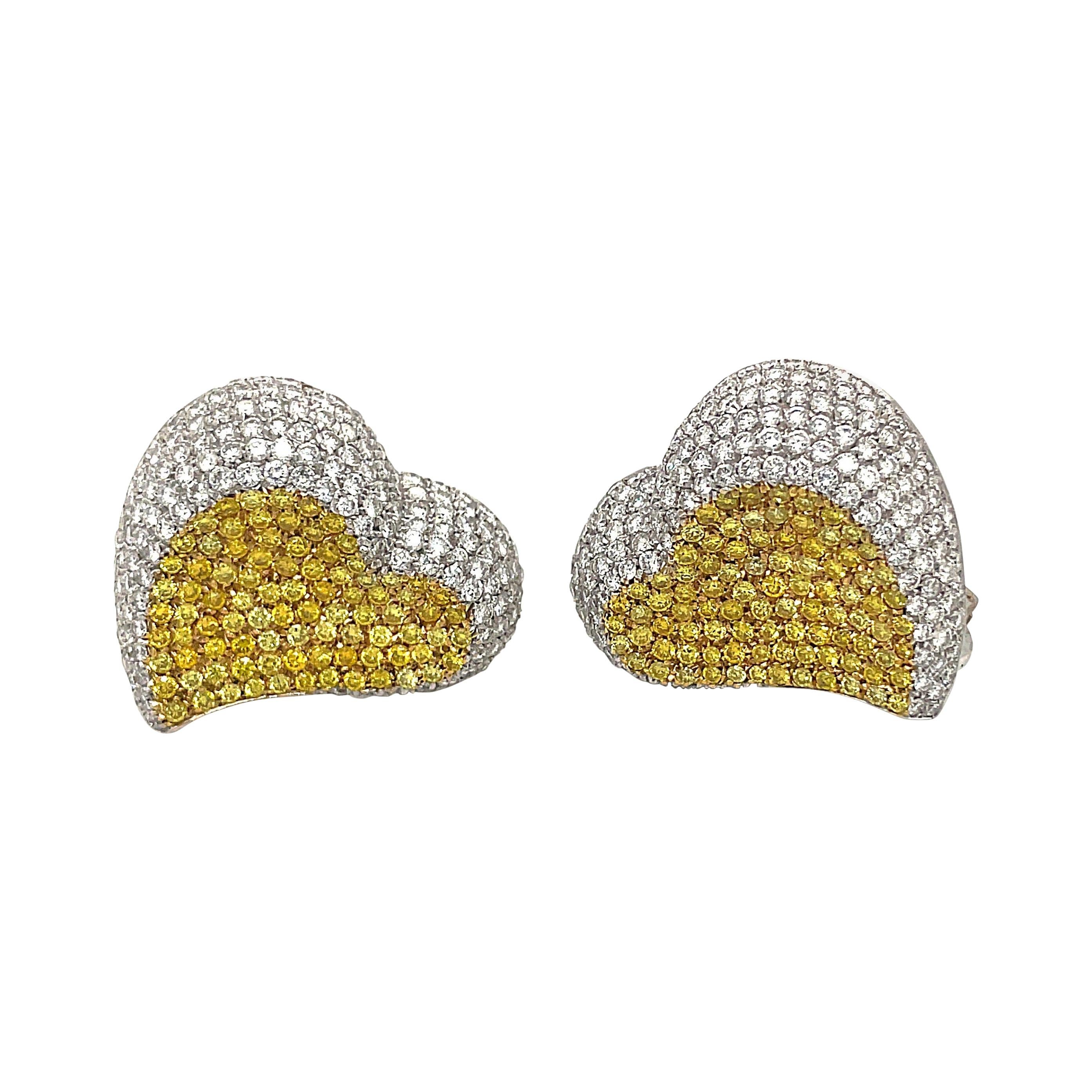 Cellini 6,16 carats Boucles d'oreilles en forme de cœur en or 18 carats avec diamants jaunes et blancs