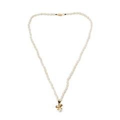 Cellini 9k Yellow Gold Cultured Pearl Bow Pendant Necklace