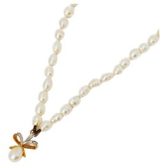 Cellini 9k Yellow Gold Cultured Pearl Bow Pendant Necklace