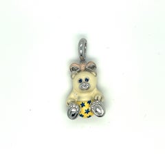 Cellini Exclusive 18KT White Gold and Enamel Teddy Bear Charm
