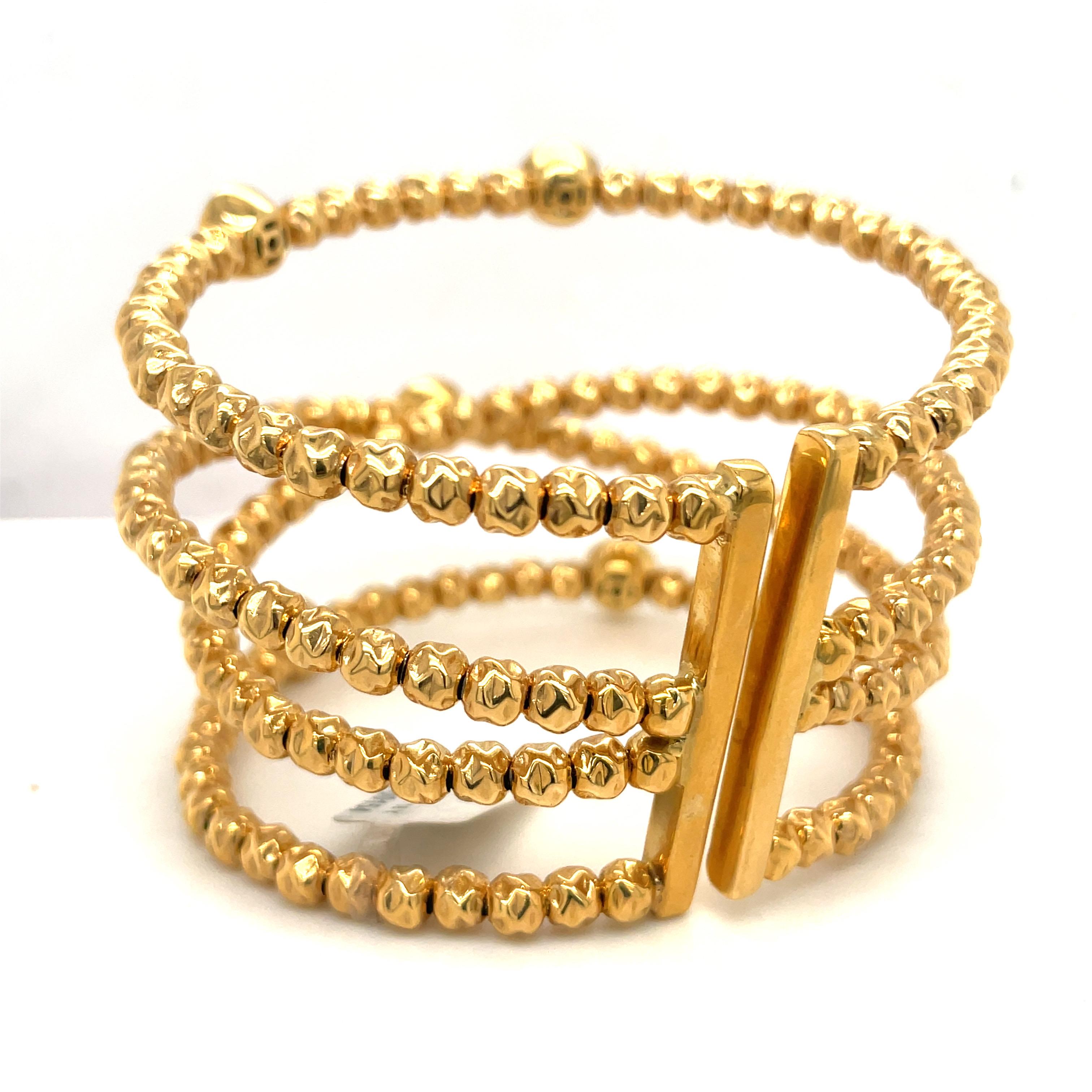 Taille ronde Cellini Bracelet manchette à quatre rangées de perles en or rose 18 carats et diamants 1,16 carat en vente