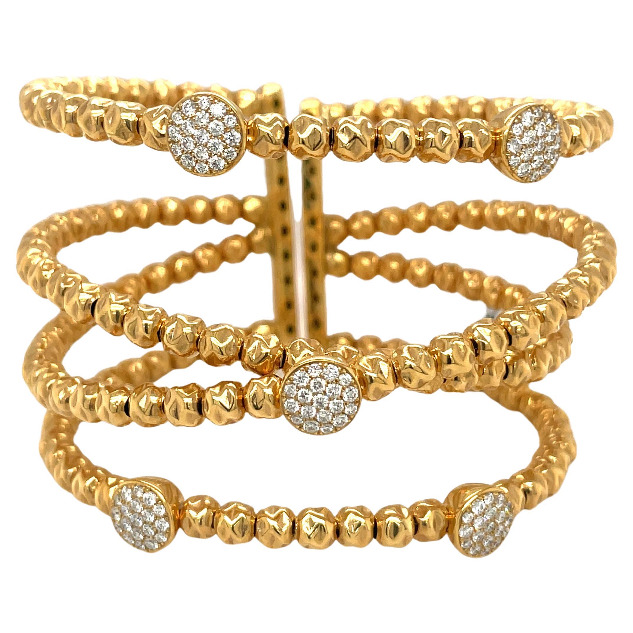 Cellini Four Row Beaded 18KT Rose Gold 1.16CT Diamond Cuff Bracelet