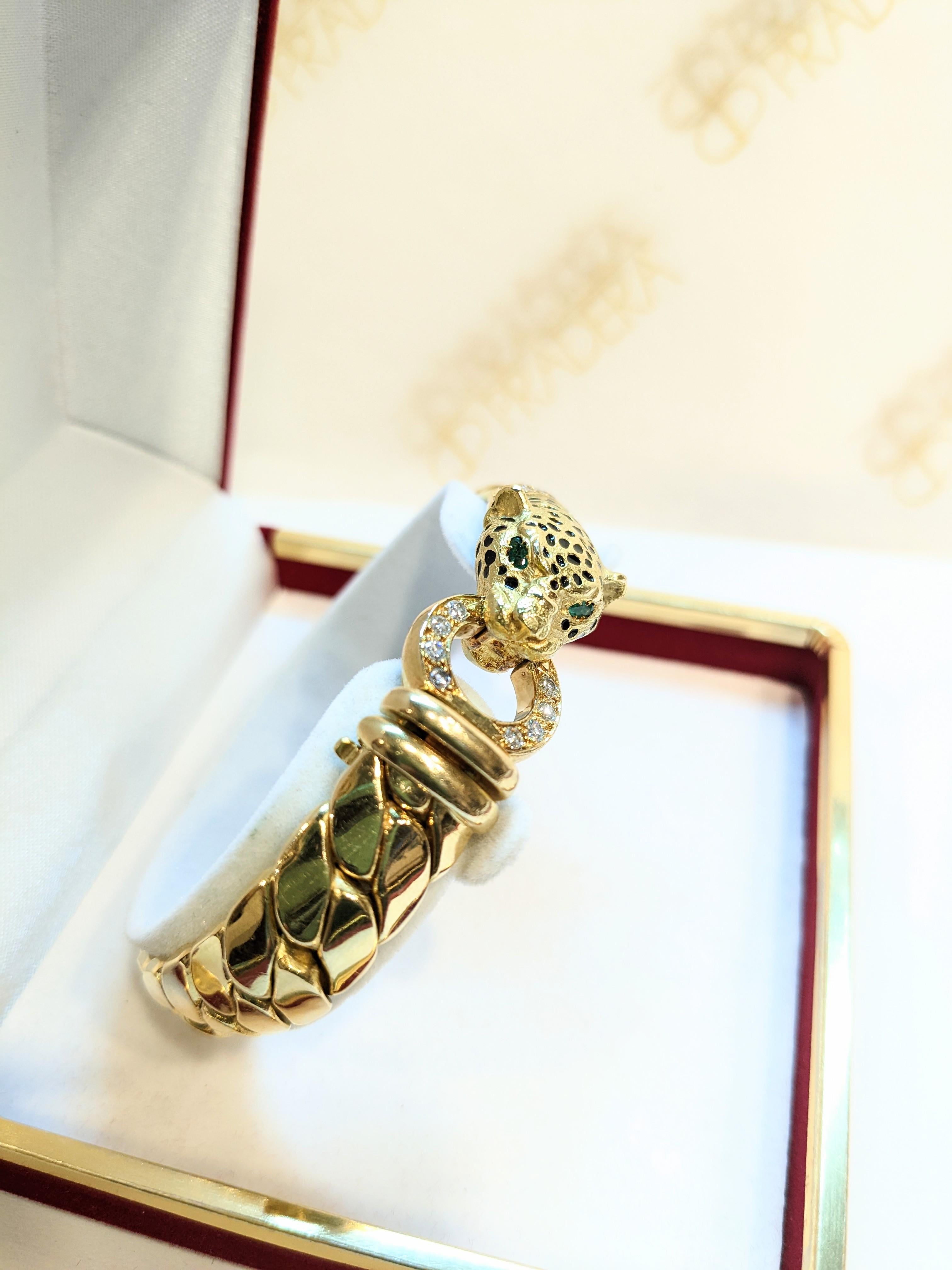 Cellini France 90´s Oro giallo 18k, diamanti, smeraldo e  collana panthere in vendita 9