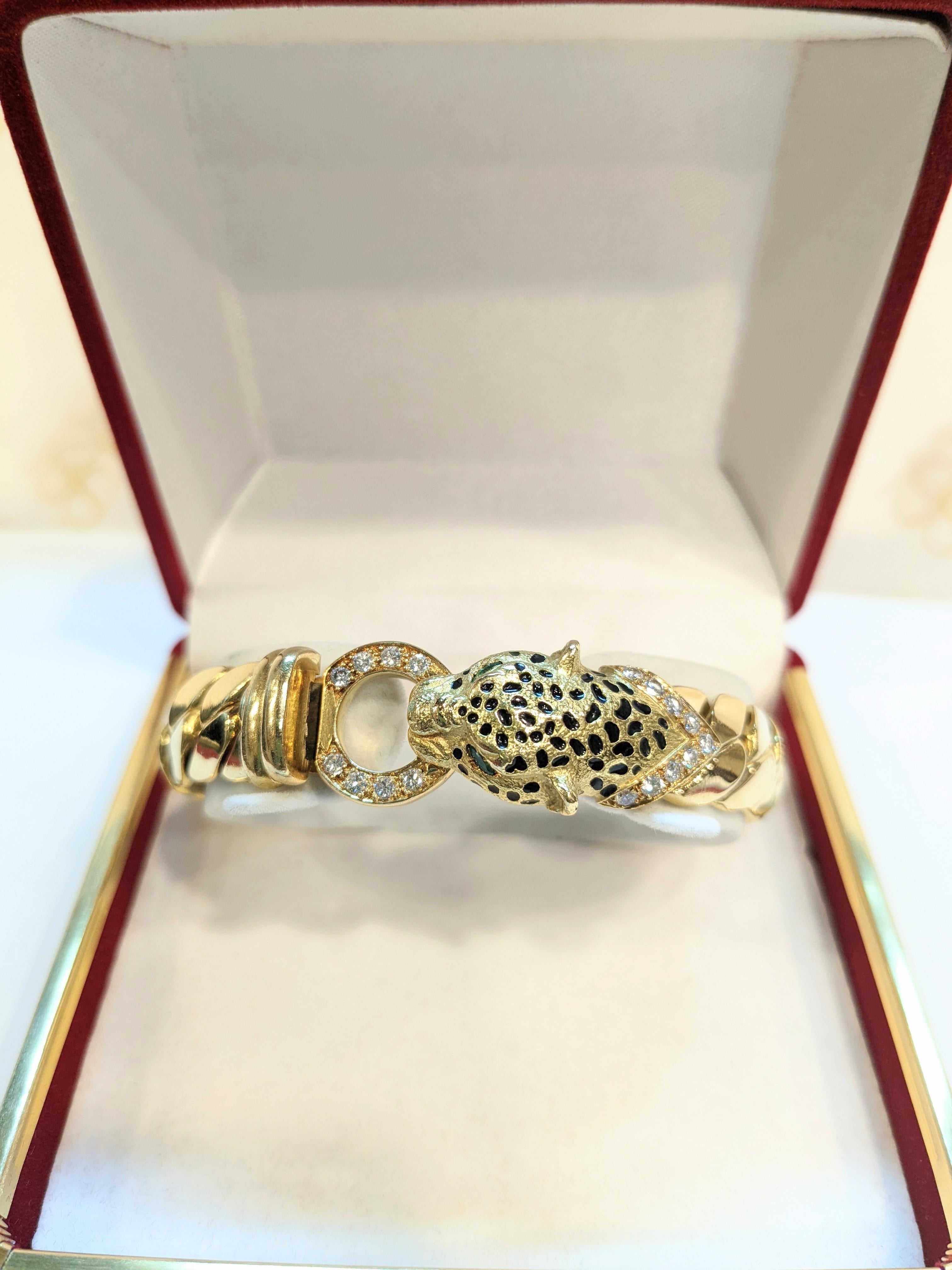 Cellini France 90´s Oro giallo 18k, diamanti, smeraldo e  collana panthere in vendita 10