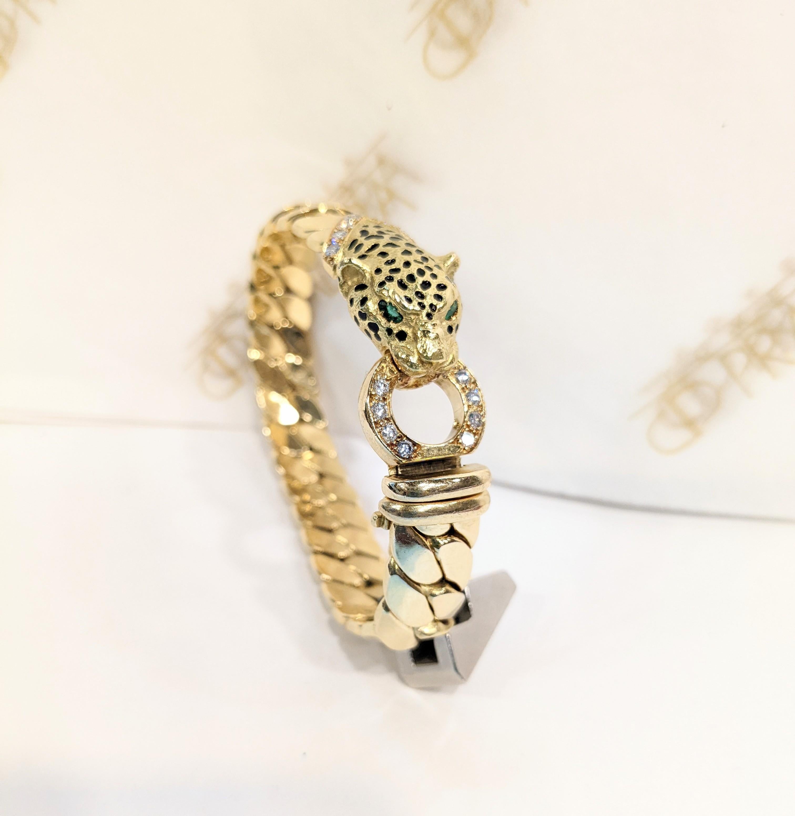 Cellini France 90´s Oro giallo 18k, diamanti, smeraldo e  collana panthere in vendita 12