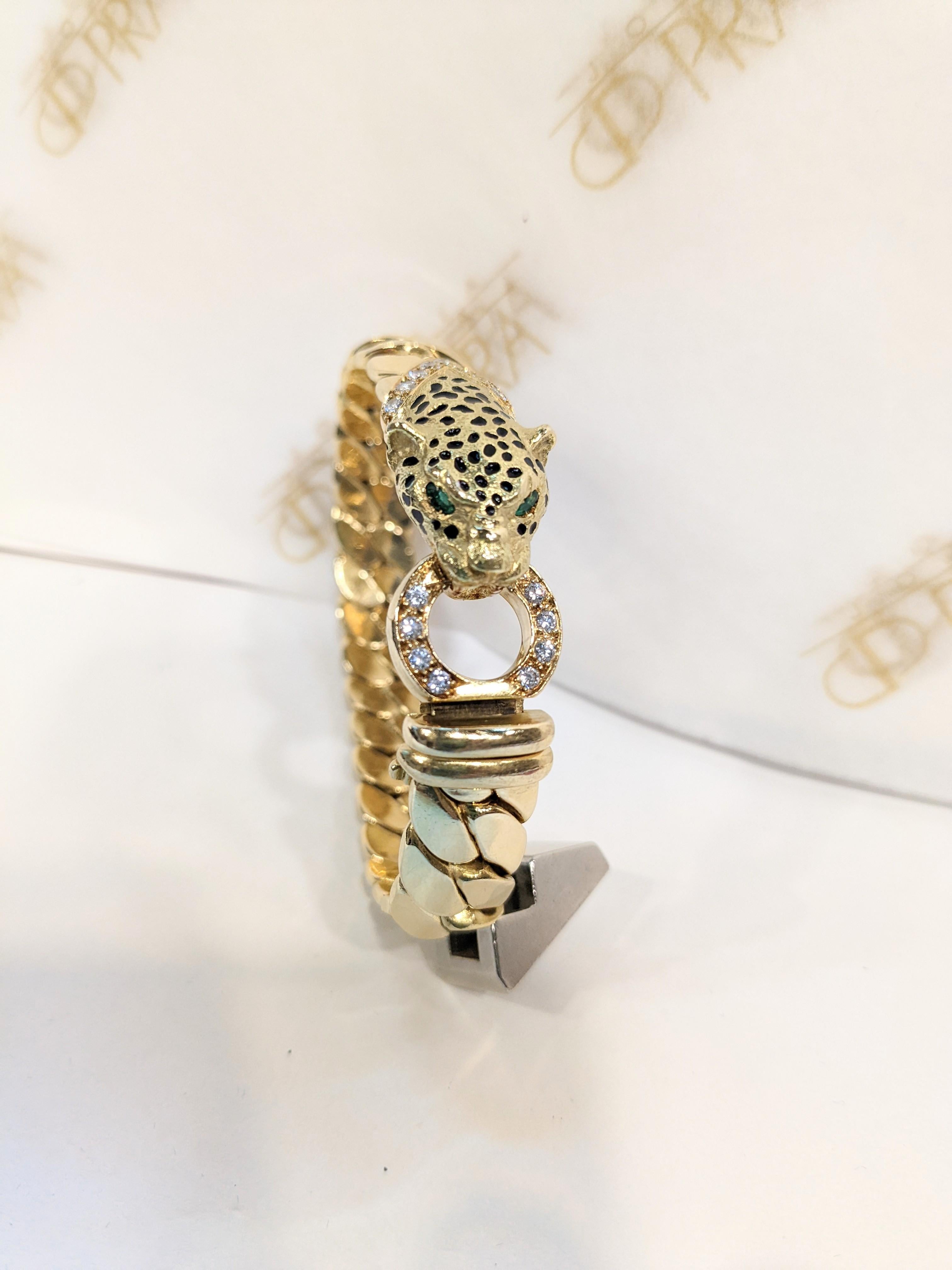 Cellini France 90´s Oro giallo 18k, diamanti, smeraldo e  collana panthere in vendita 13