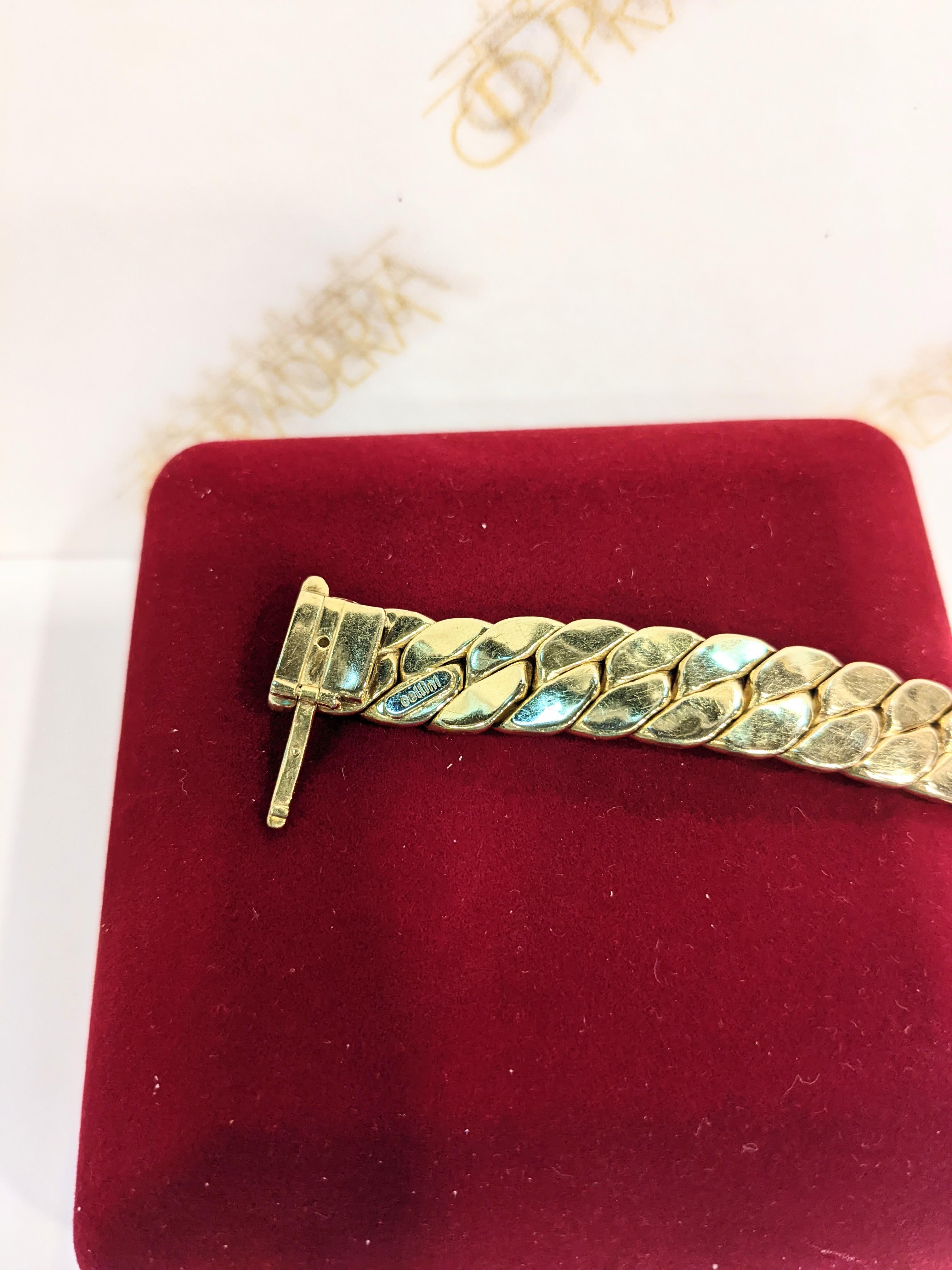 Cellini France 90´s Yellow Gold, diamonds, emerald and enamel panthere bracelet For Sale 2