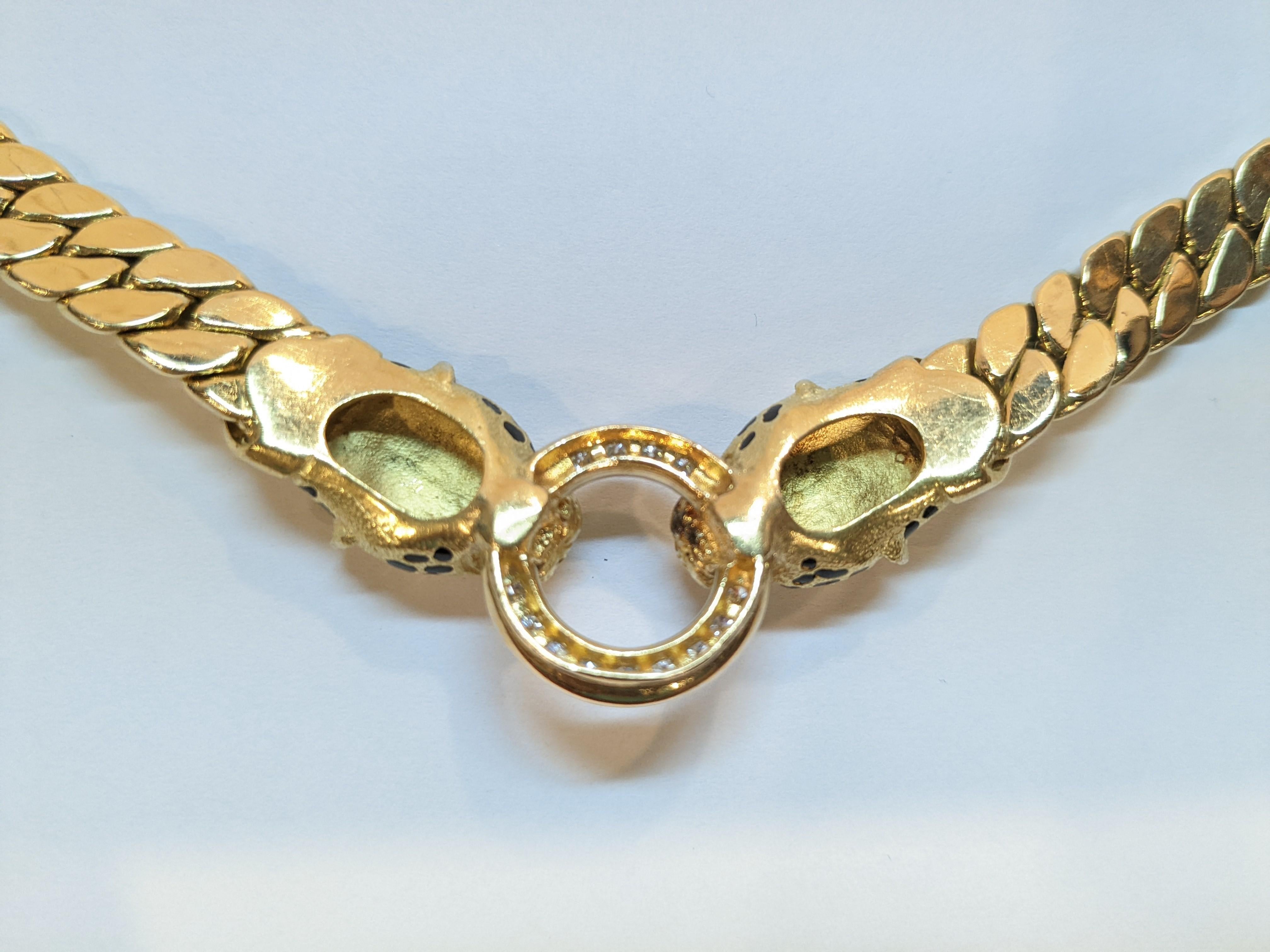 Cellini France 90´s Oro giallo 18k, diamanti, smeraldo e  collana panthere in vendita 4