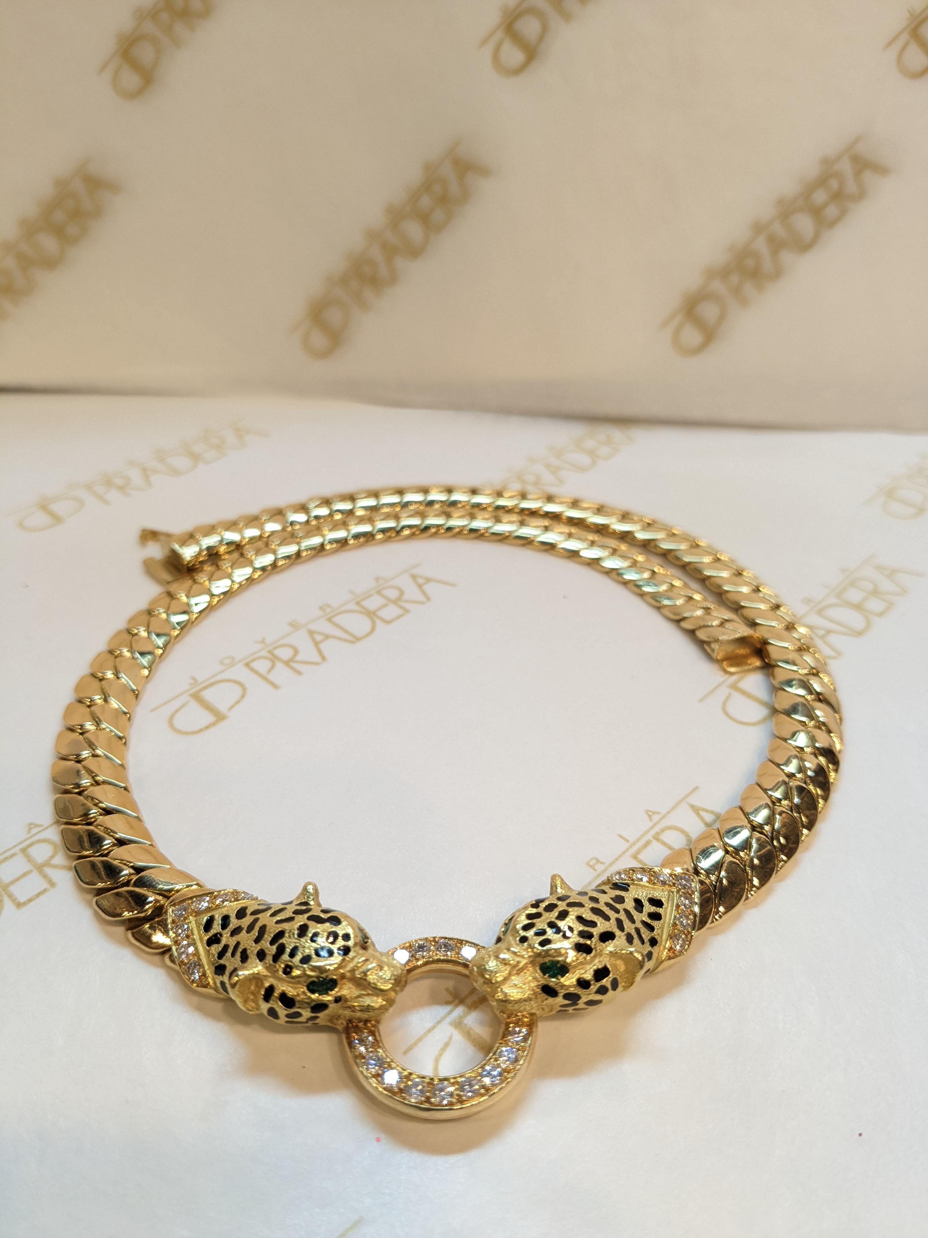 Cellini France 90´s Oro giallo 18k, diamanti, smeraldo e  collana panthere In condizioni ottime in vendita a Bilbao, ES