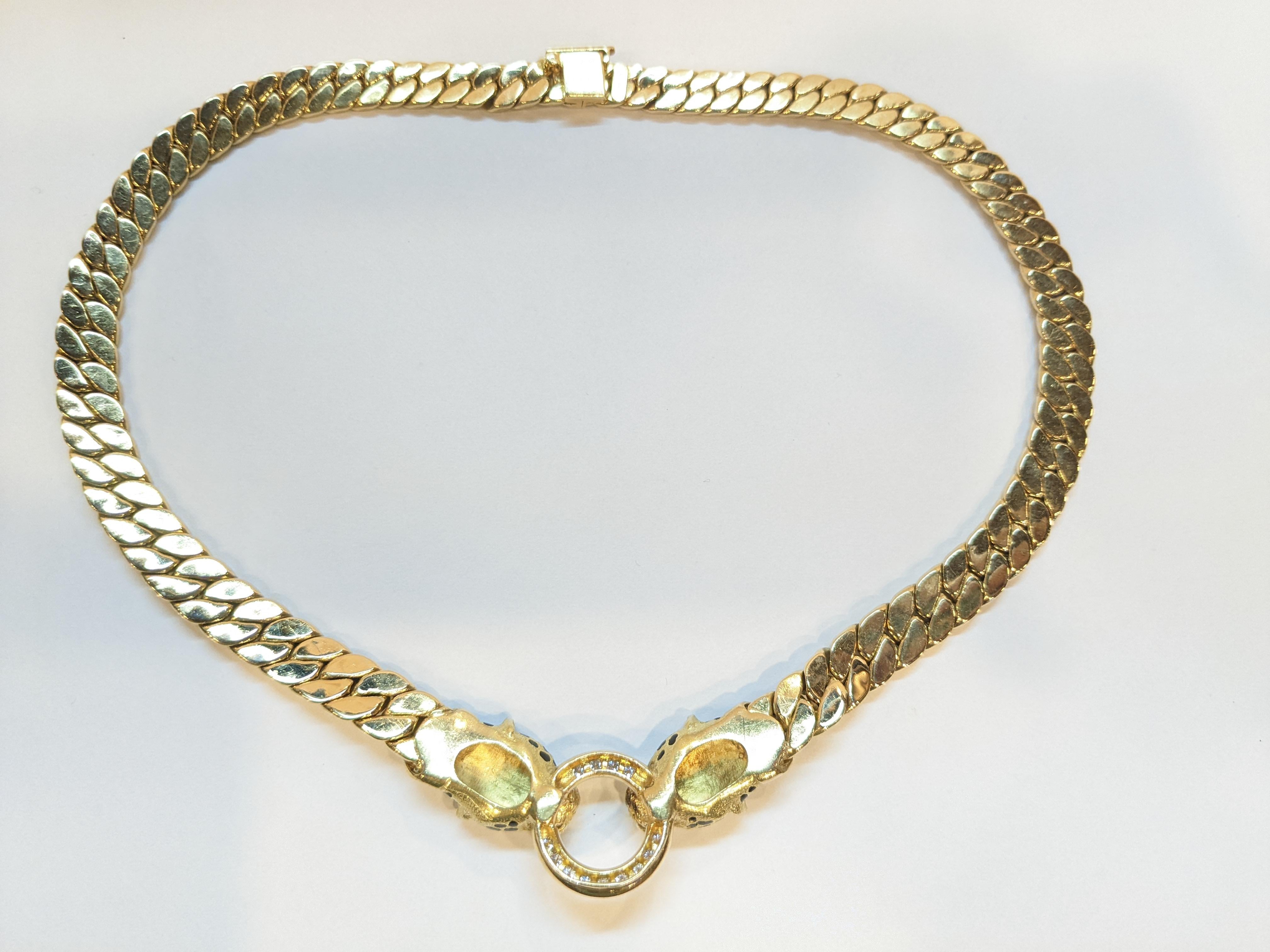 da uomo o donna Cellini France 90´s Oro giallo 18k, diamanti, smeraldo e  collana panthere in vendita