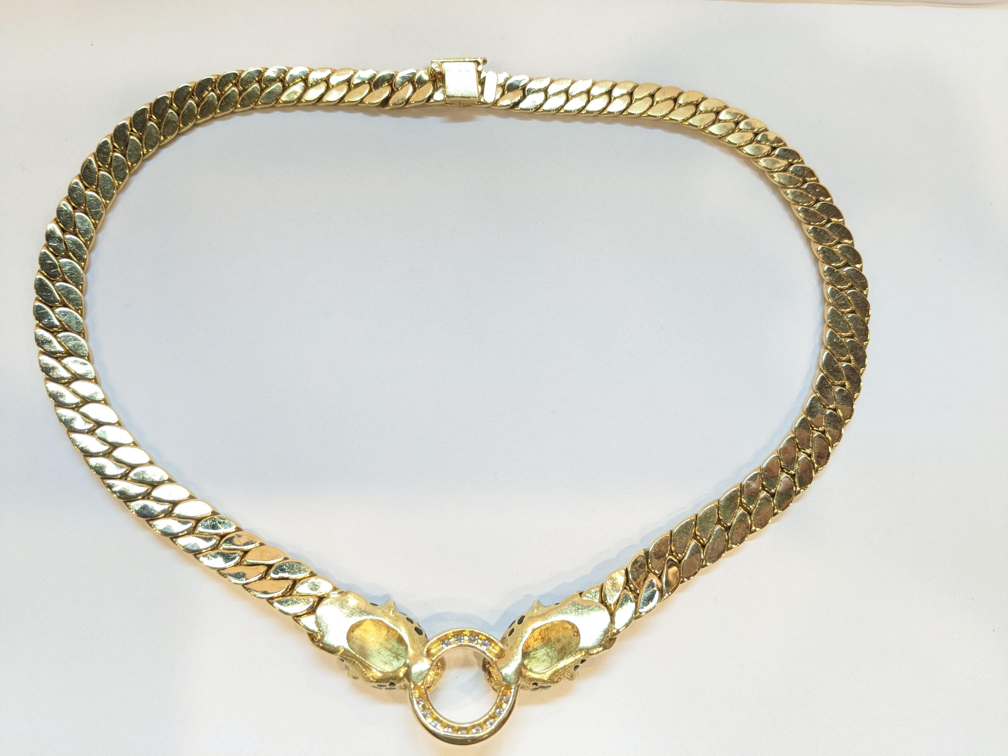 Cellini France 90´s Oro giallo 18k, diamanti, smeraldo e  collana panthere in vendita 2