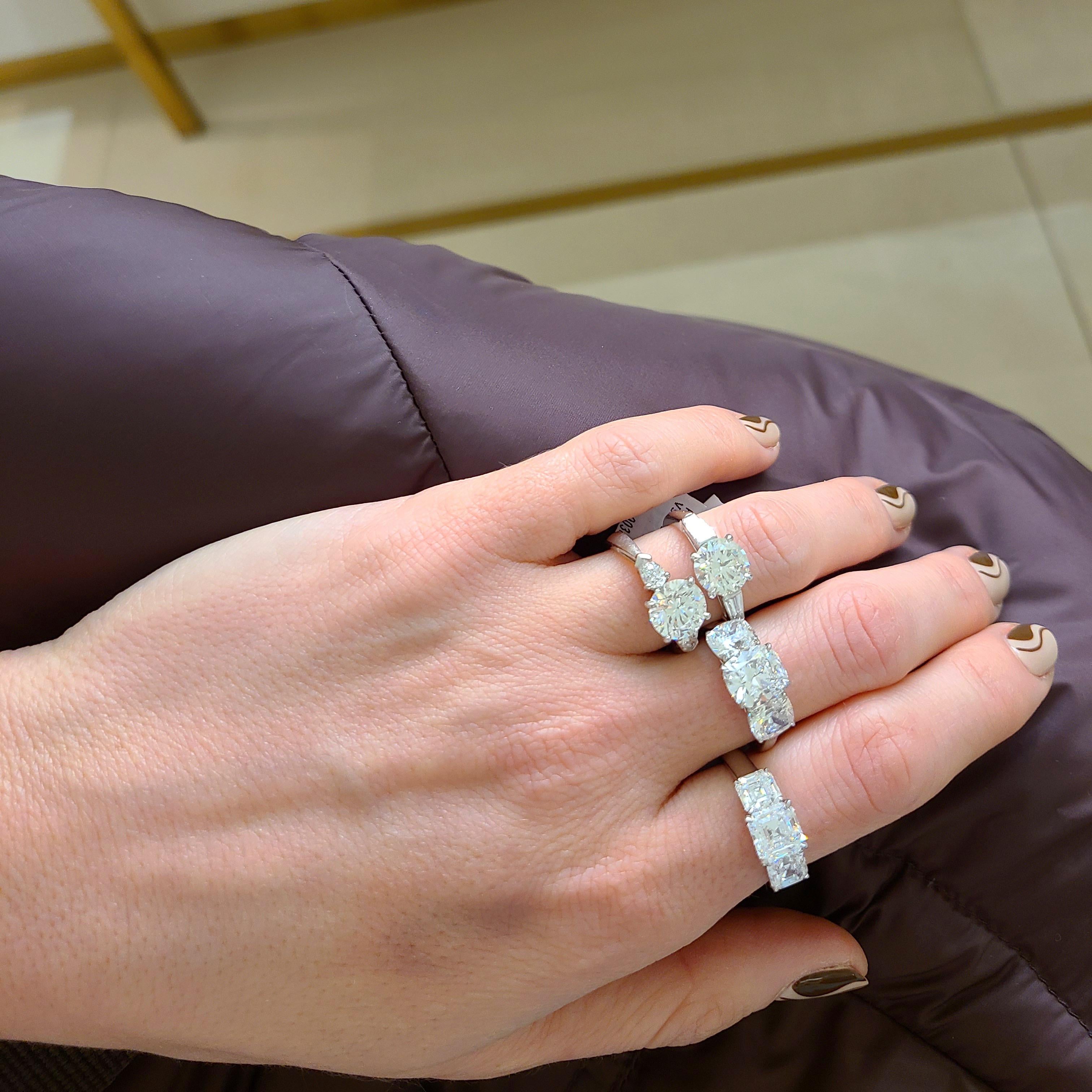 Cellini GIA Certified 3 Stone Square Emerald Cut E color Diamond Ring For Sale 4