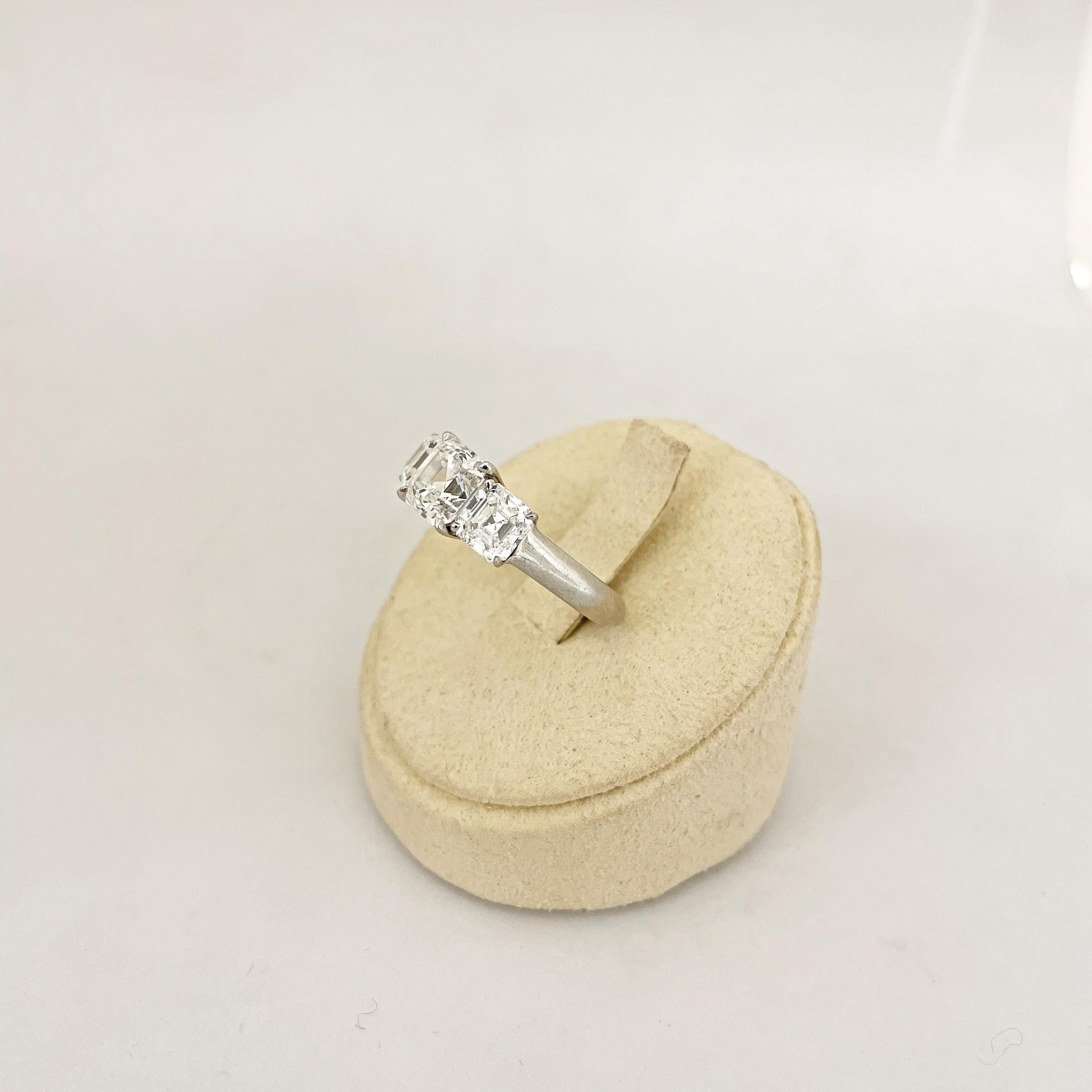 Cellini GIA Certified 3 Stone Square Emerald Cut E color Diamond Ring For Sale 8