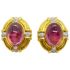 Cellini Jewelers 18 Karat Gold 22 Carat Oval Cabochon Pink Tourmaline Earrings